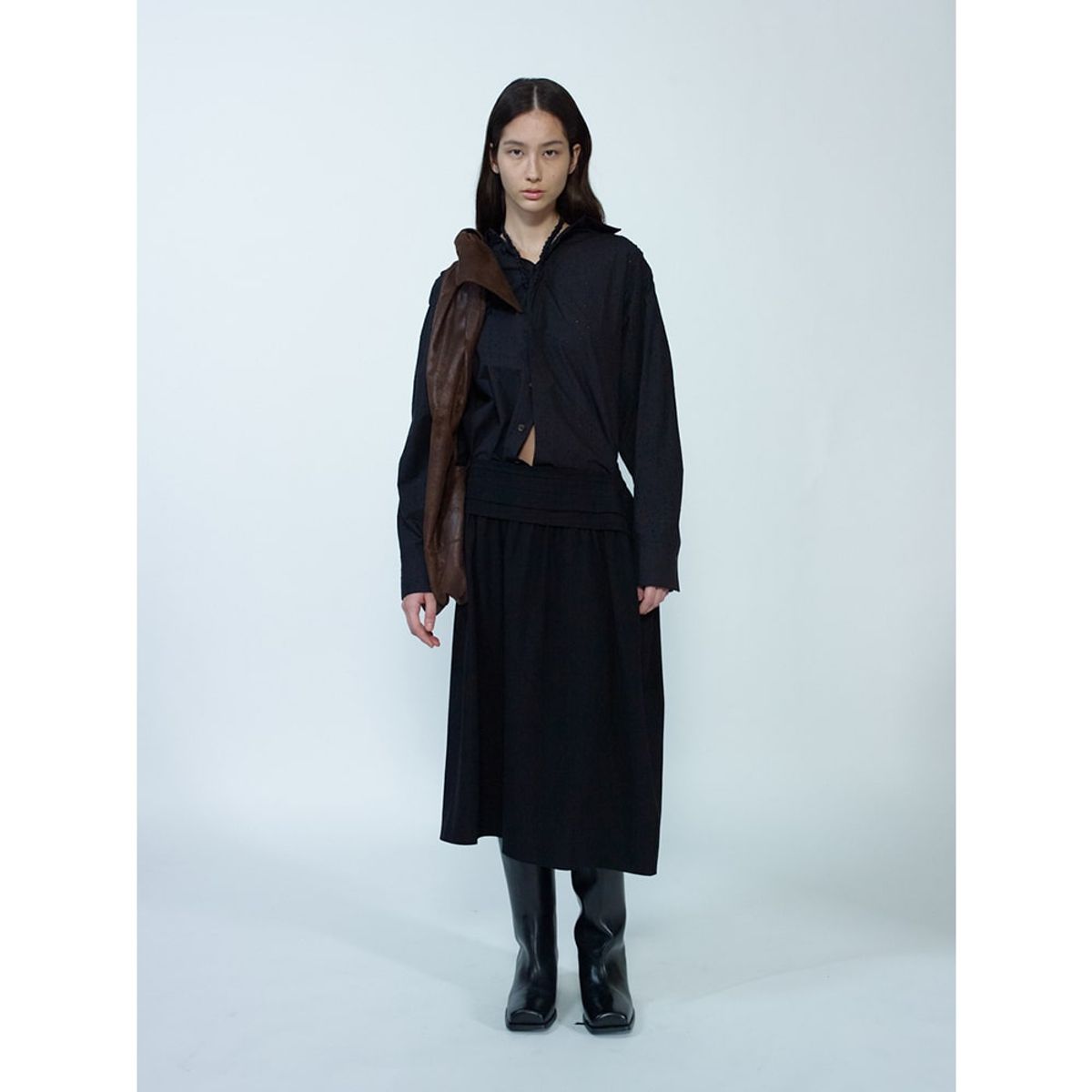 앙개(ANGGAE) Punching Oversized Shirt  Black