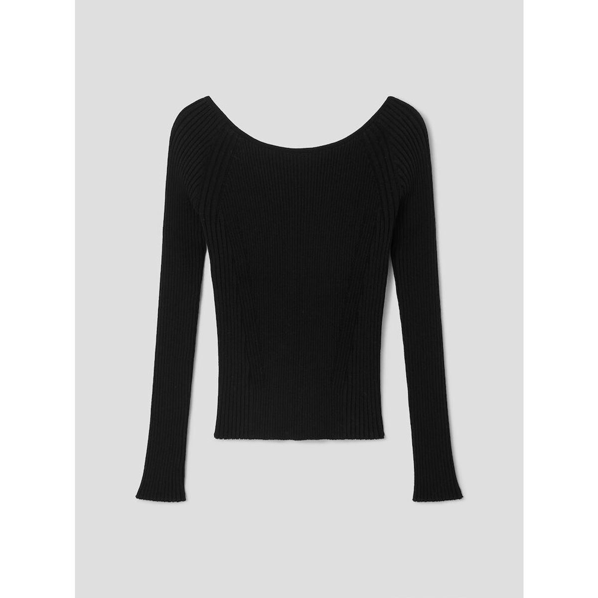 앙개(ANGGAE) Ribbed Scoop Neck Pullover  Black