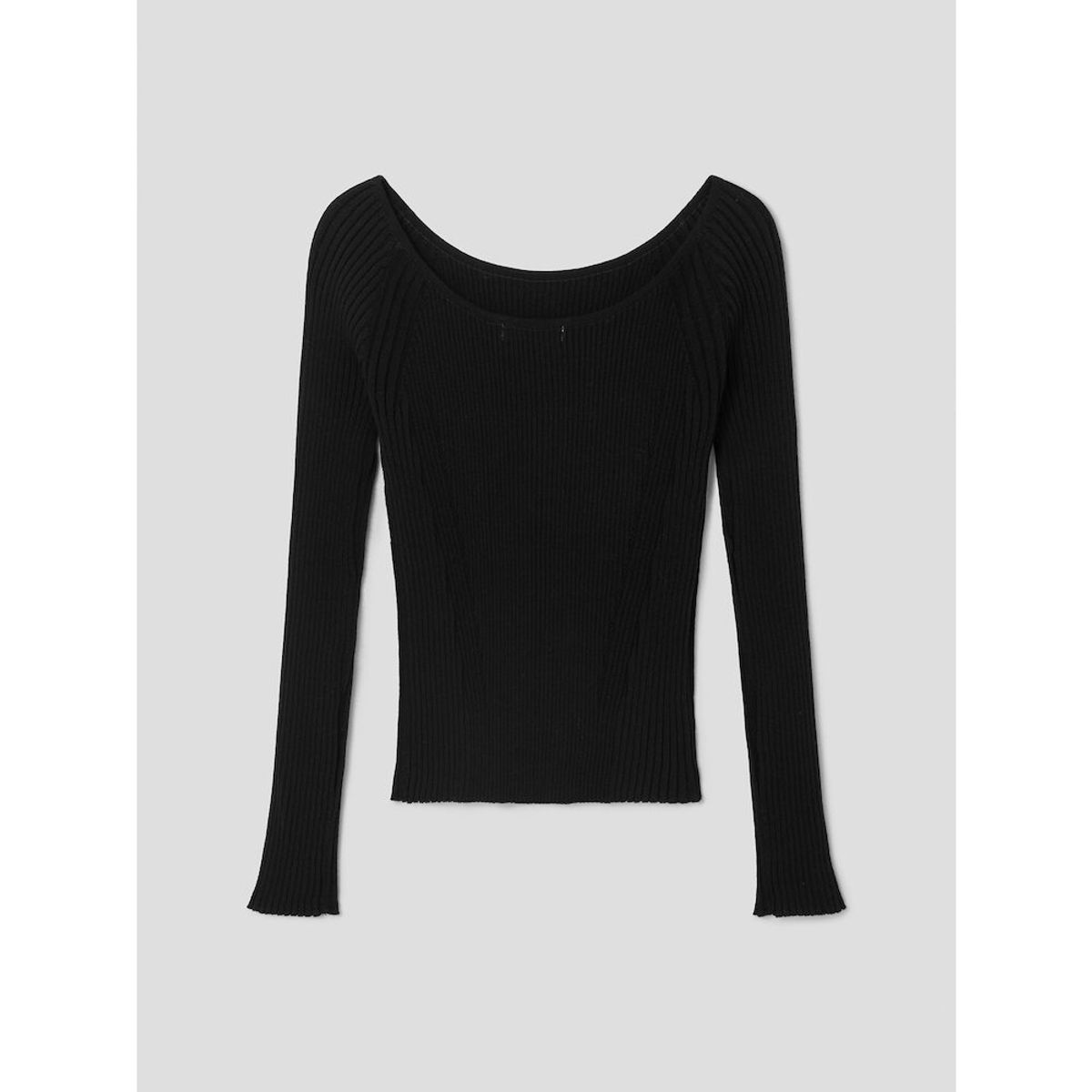 앙개(ANGGAE) Ribbed Scoop Neck Pullover  Black
