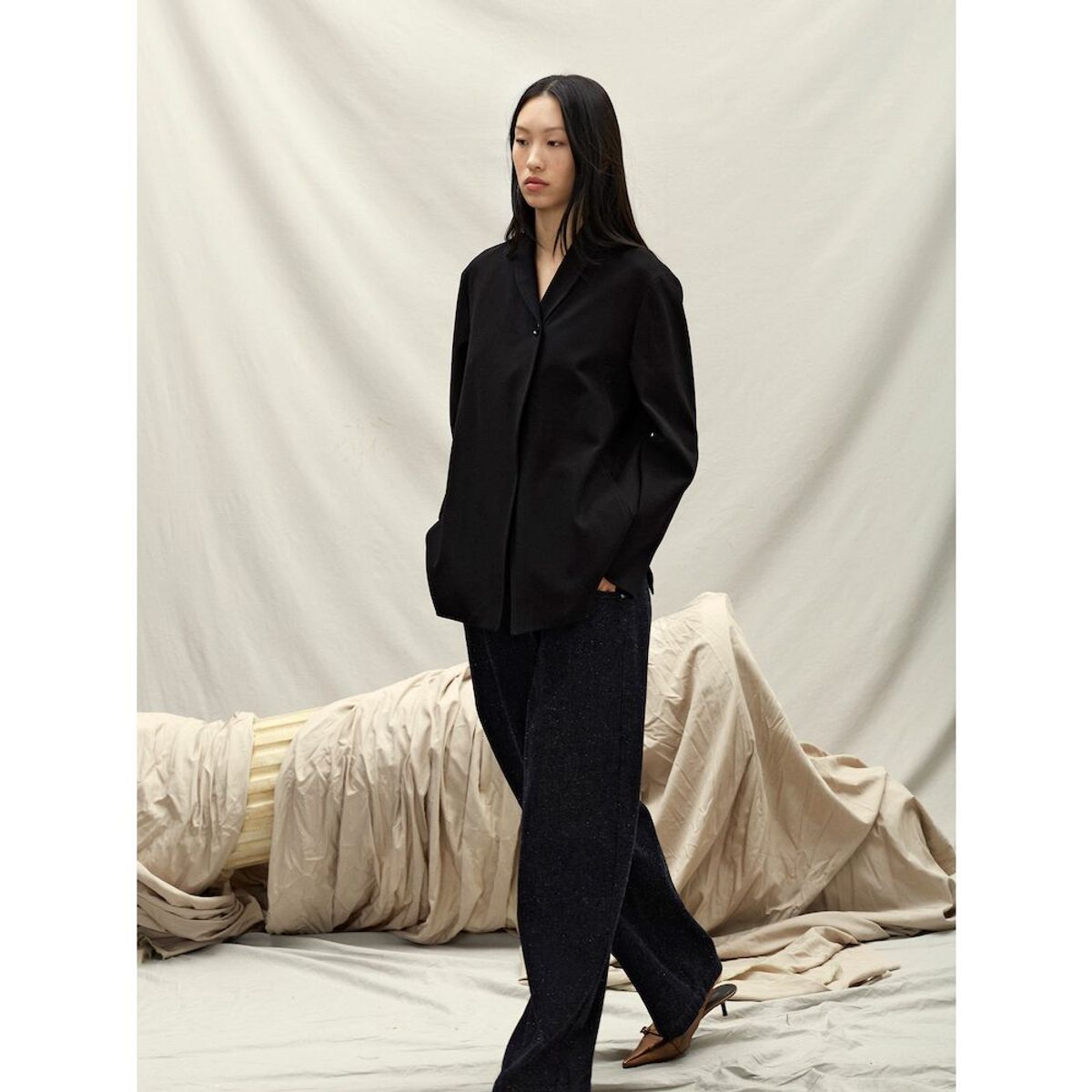 앙개(ANGGAE) Shawl Tailered Jacket  Black