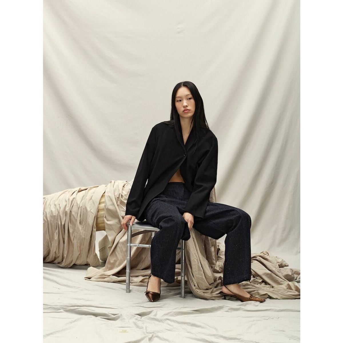 앙개(ANGGAE) Shawl Tailered Jacket  Black