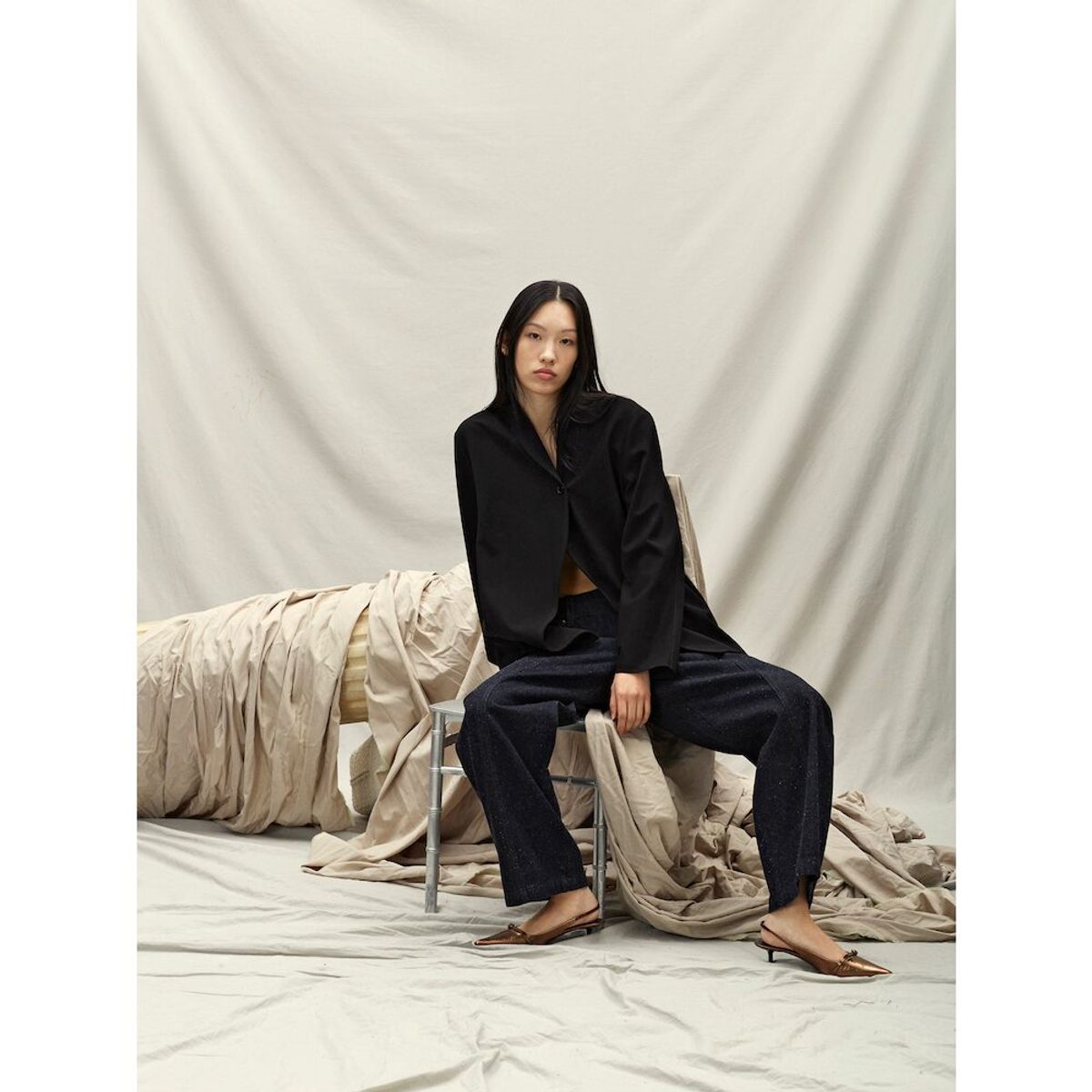 앙개(ANGGAE) Shawl Tailered Jacket  Black