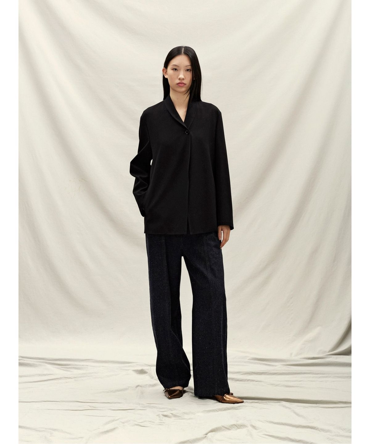 앙개(ANGGAE) Shawl Tailered Jacket  Black