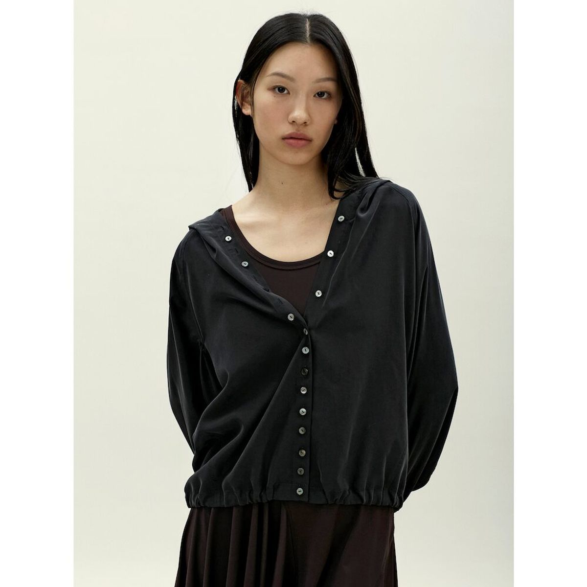 앙개(ANGGAE) Washed Hooded ButtonUp Shirt  Ash