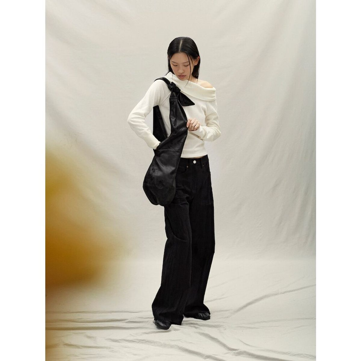 앙개(ANGGAE) Jacquard Wide Pants  Navy