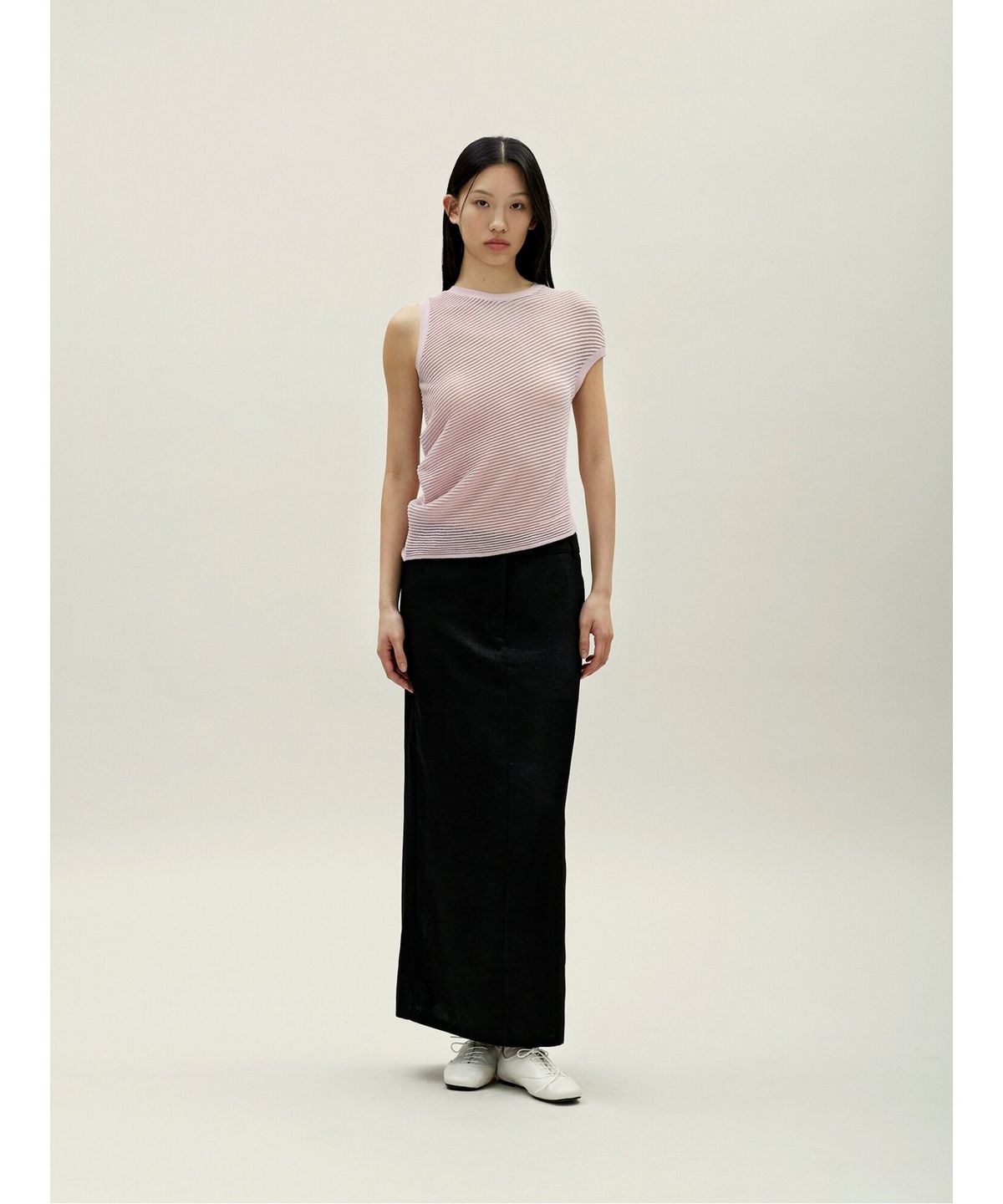 앙개(ANGGAE) Velvet Satin Long Skirt  Black