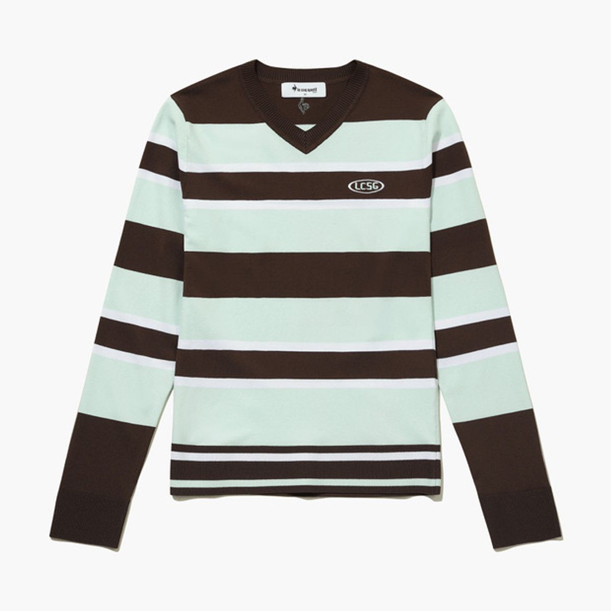 르꼬끄 골프(LECOQ GOLF) 여성 스트라이프 브이넥 스웨터 (GQ322LKP82)