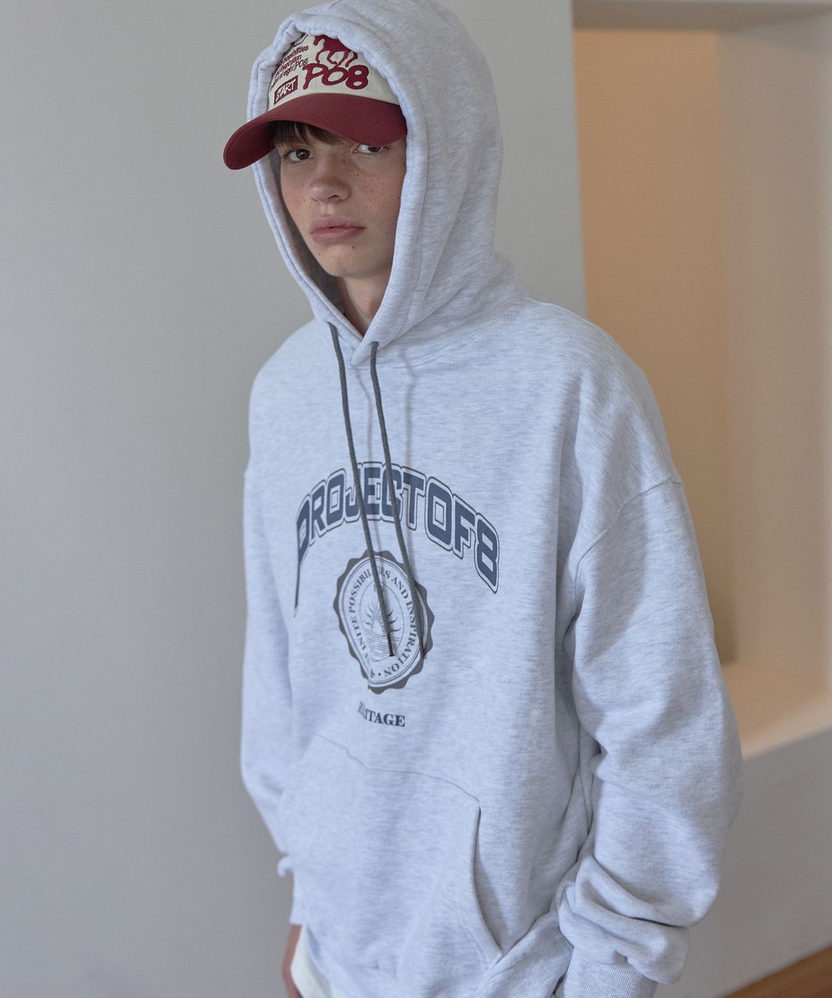 피오팔(PO8) HERITAGE OVERSIZED HOODIE - LIGHT GREY
