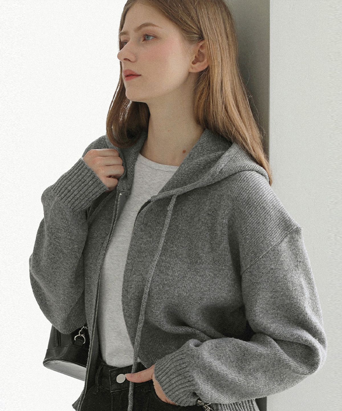 슬로우롤리(SLOWLOLLI) Cozy knit zip-up hoodie