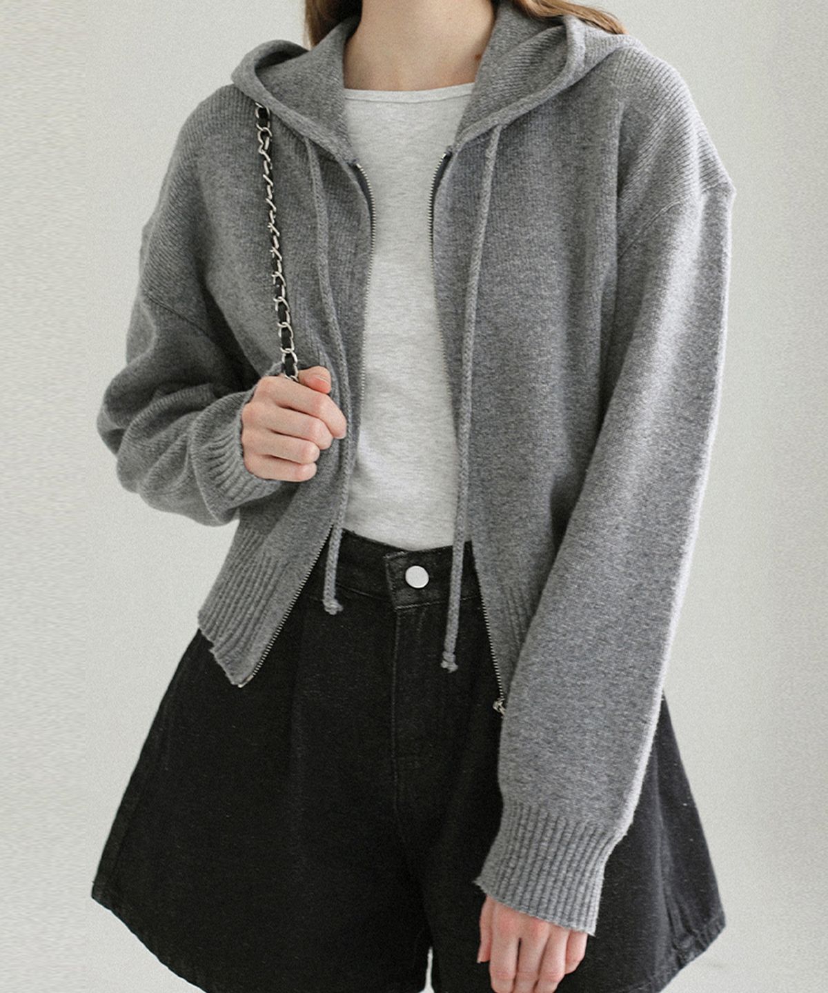 슬로우롤리(SLOWLOLLI) Cozy knit zip-up hoodie