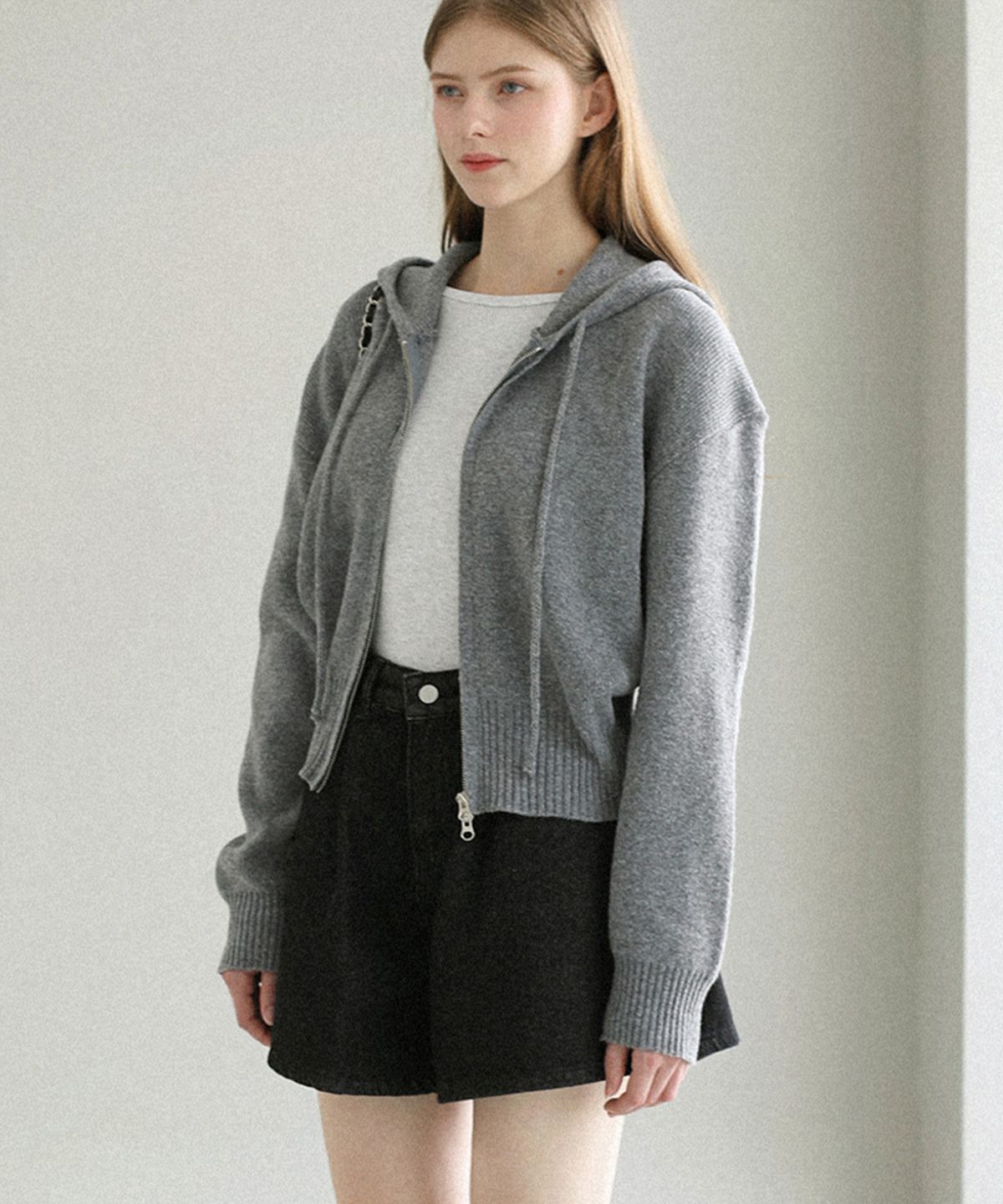 슬로우롤리(SLOWLOLLI) Cozy knit zip-up hoodie
