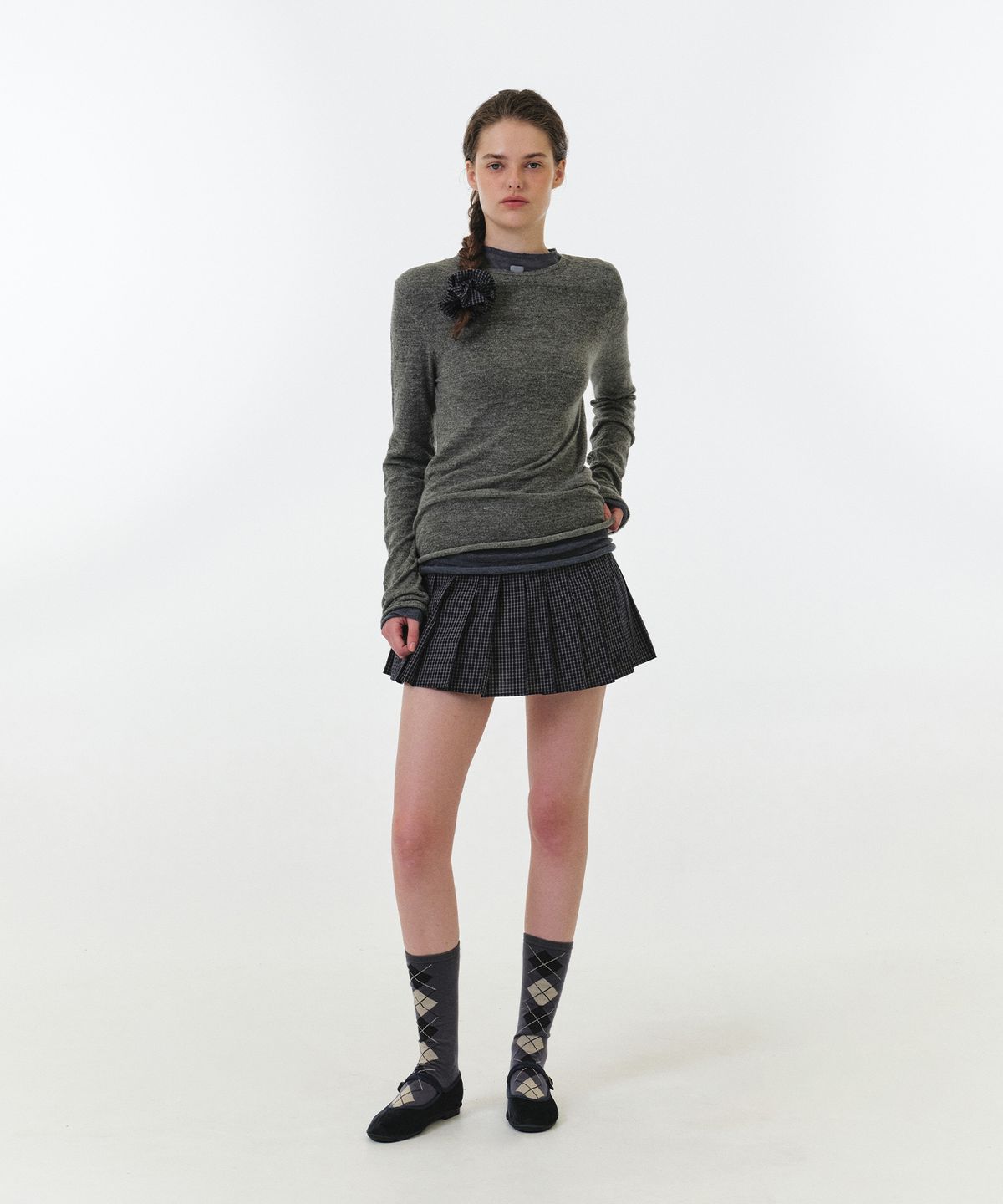 그로브(GROVE) PAISLEY CHECK SKIRT (NAVY CHECK)