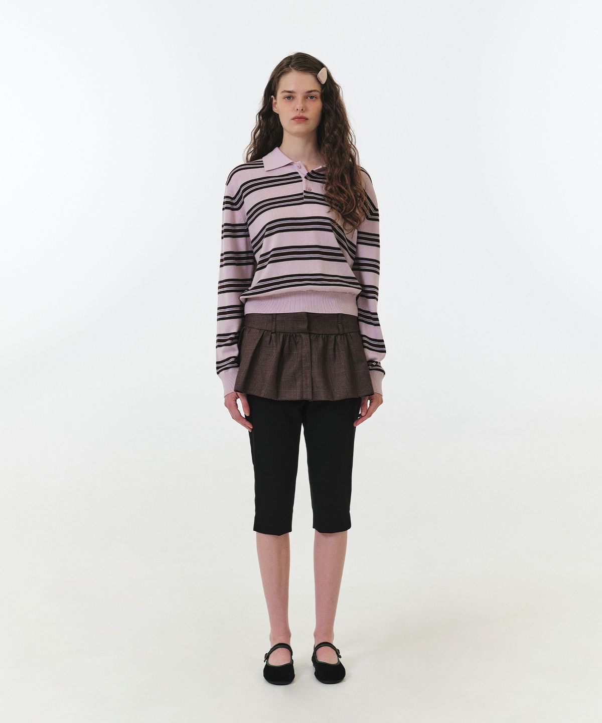 그로브(GROVE) TESSA STRIPE COLLAR KNIT (PINK STRIPE)