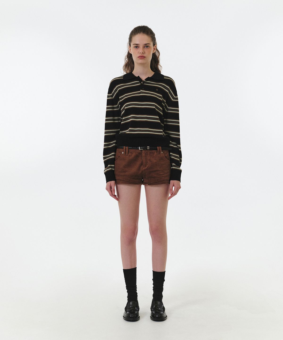 그로브(GROVE) TESSA STRIPE COLLAR KNIT (BLACK STRIPE)