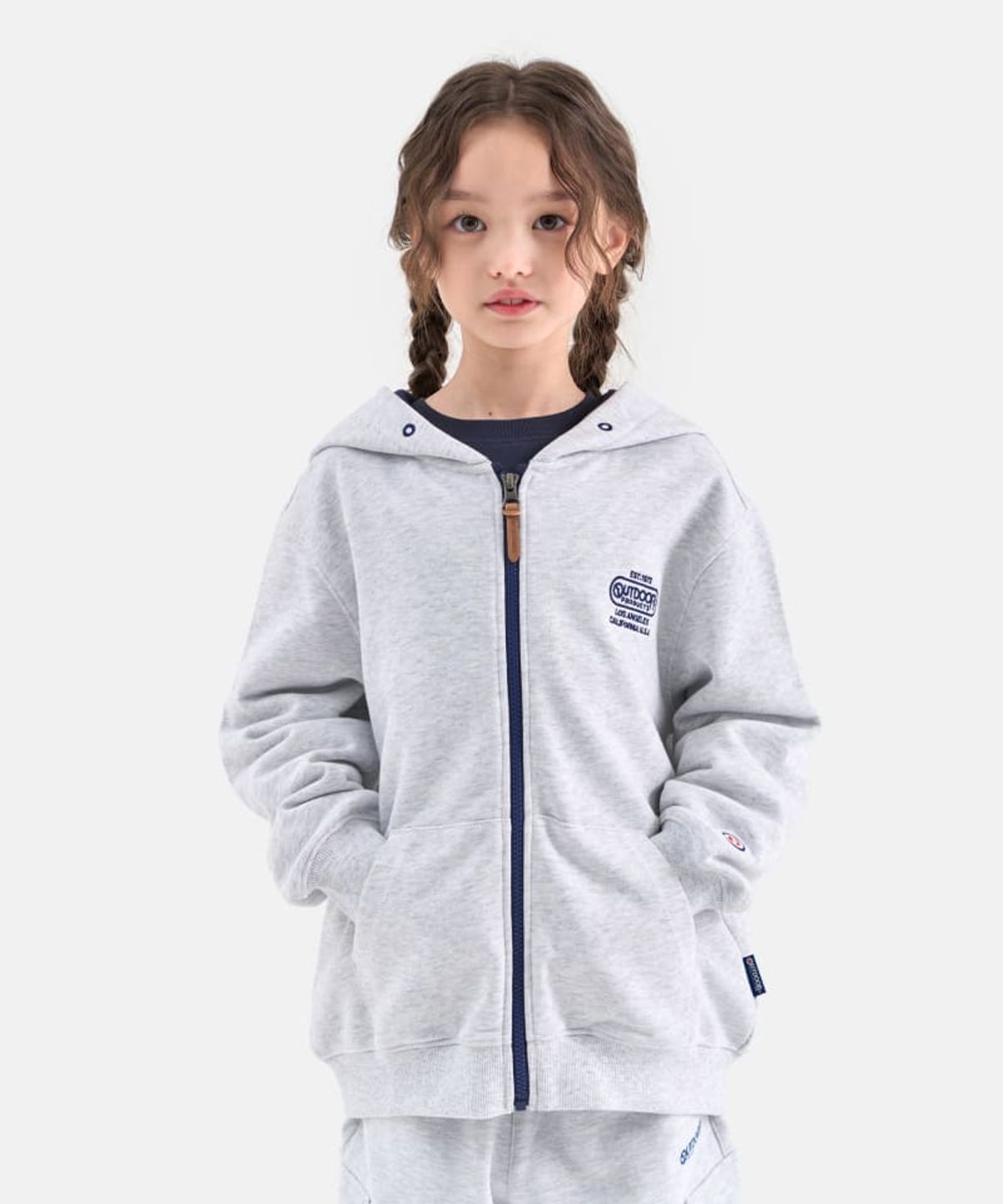 아웃도어 프로덕츠 키즈(OUTDOOR PRODUCTS KIDS) 에센셜 후드 집업 (멜란지 화이트) OD253IHZ10_MWH