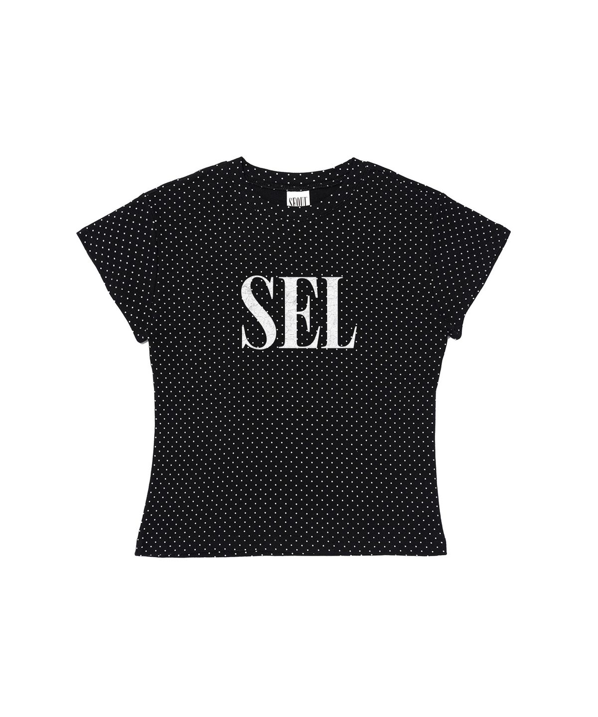 서울어패럴(SEOUL APPAREL) 빅 로고 도트 크롭 반팔 티셔츠 (블랙)