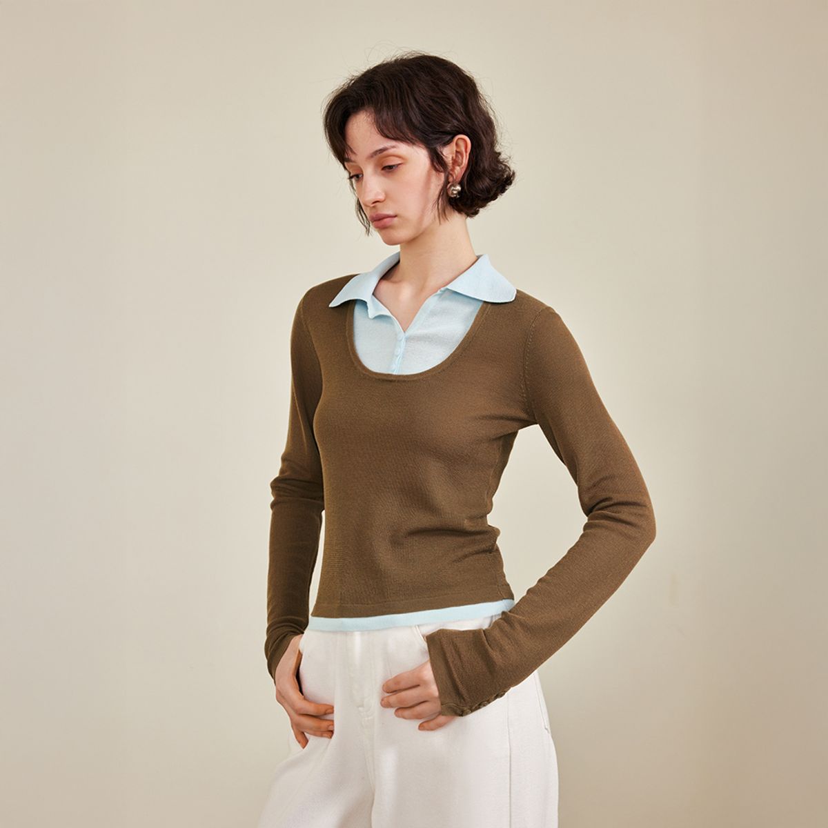 와이와이아이엠(YYIAM) YY_Fake two pieces patchwork top