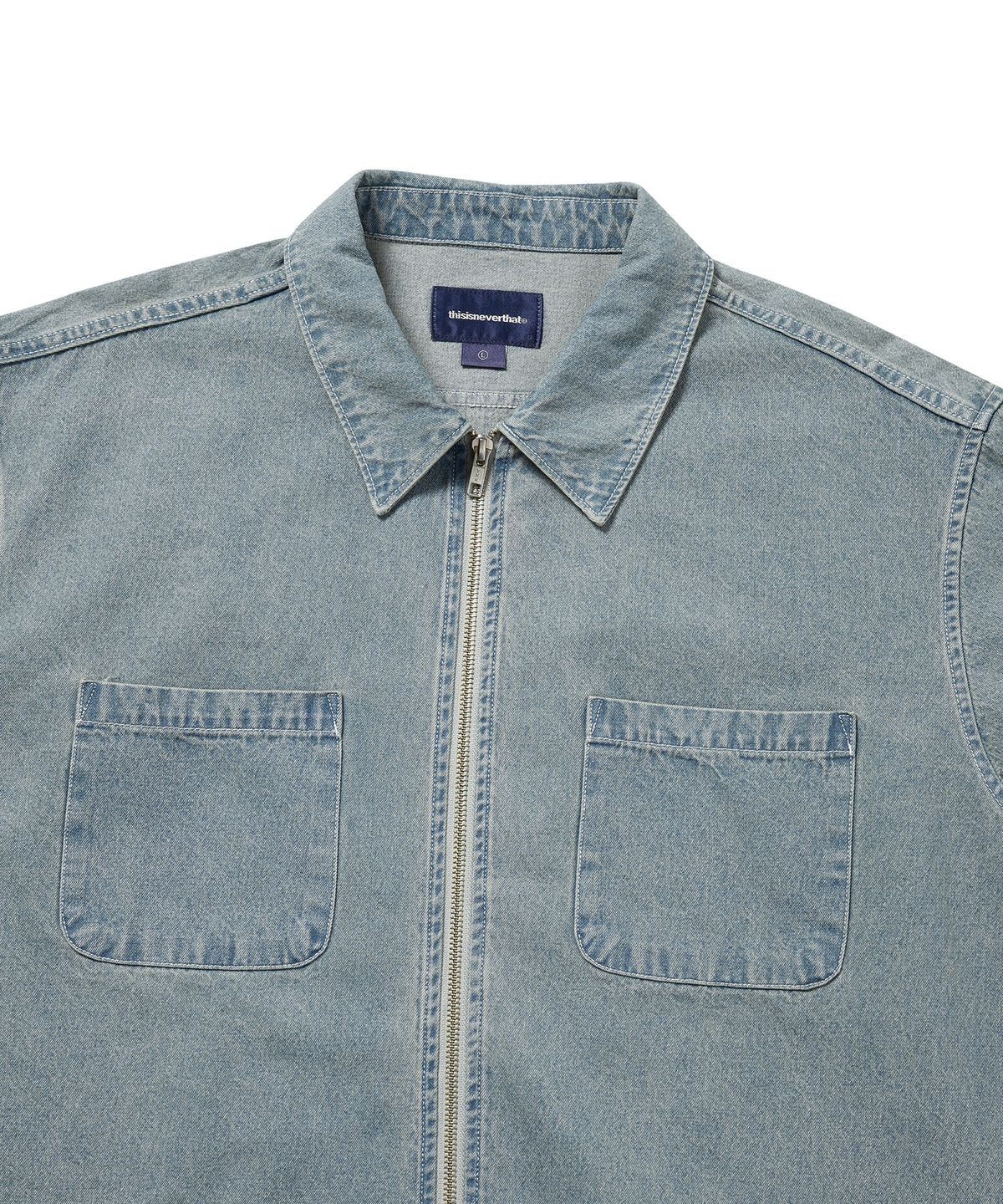 디스이즈네버댓(THISISNEVERTHAT) Washed Denim Zip Shirt Washed Blue