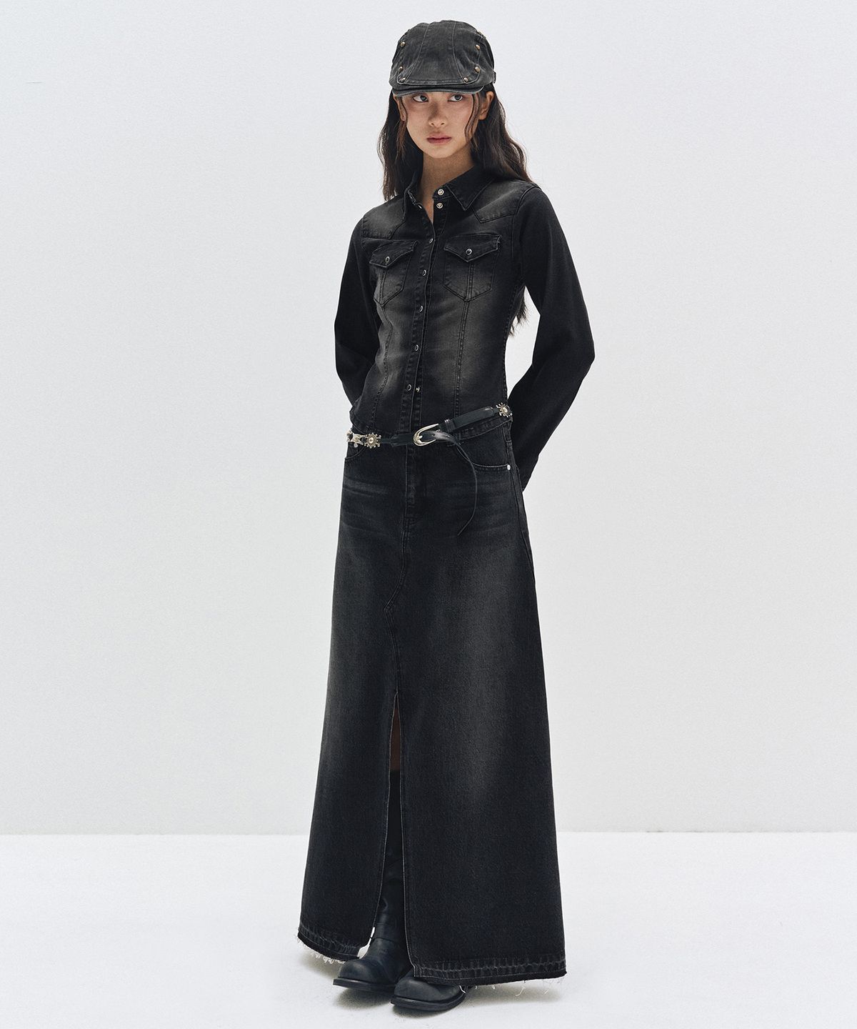 데케트 우먼(DECET WOMEN) Maxi Skirt DCSK006BLACK