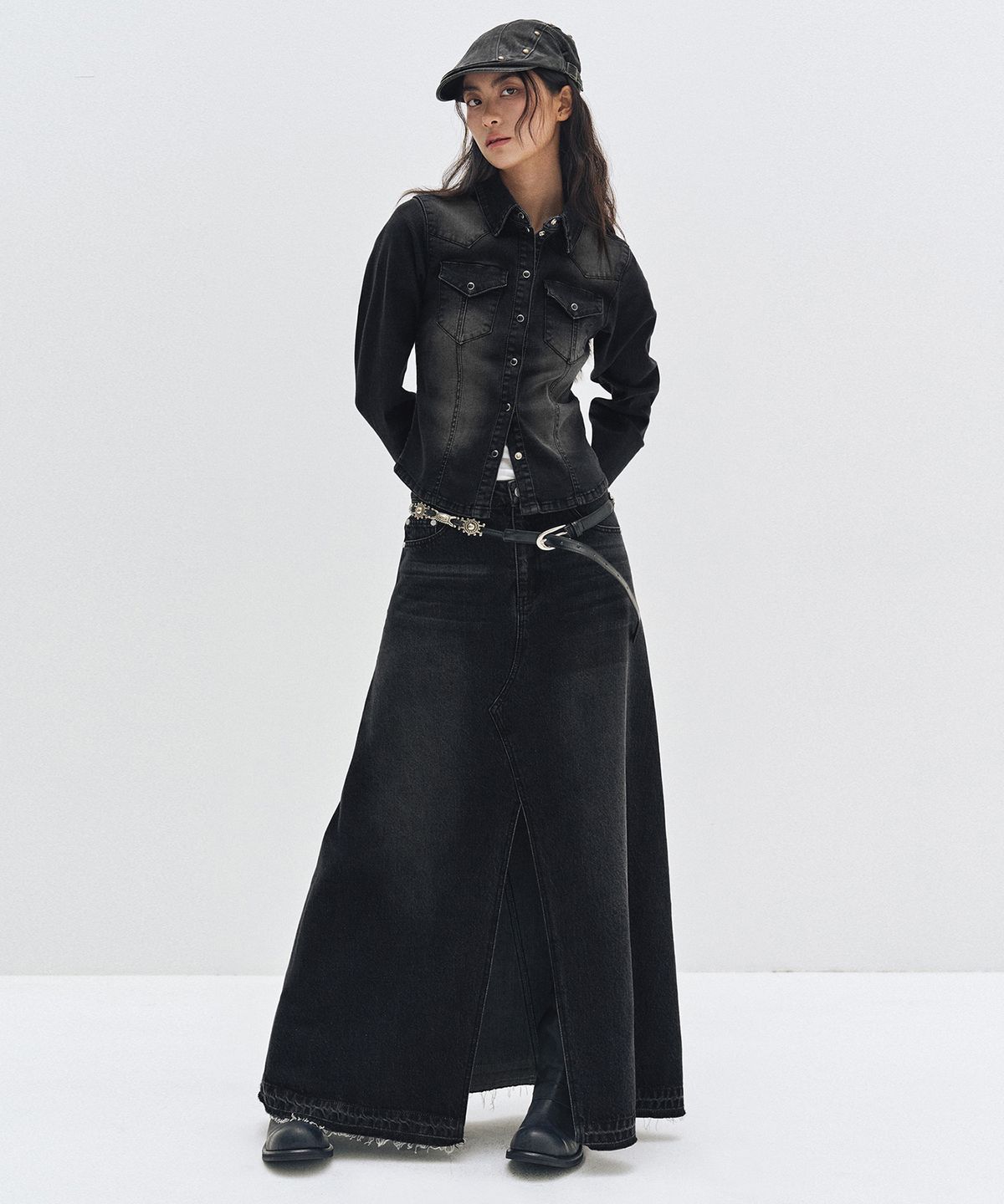 데케트 우먼(DECET WOMEN) Maxi Skirt DCSK006BLACK