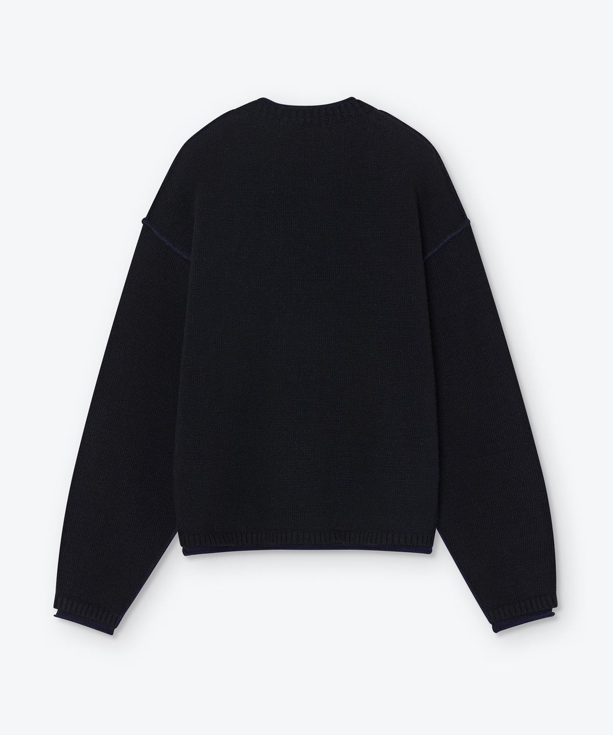 웨스켄(WESKEN) [UNISEX] LAYERED STITCHED CREW NECK KNIT (BLACK)