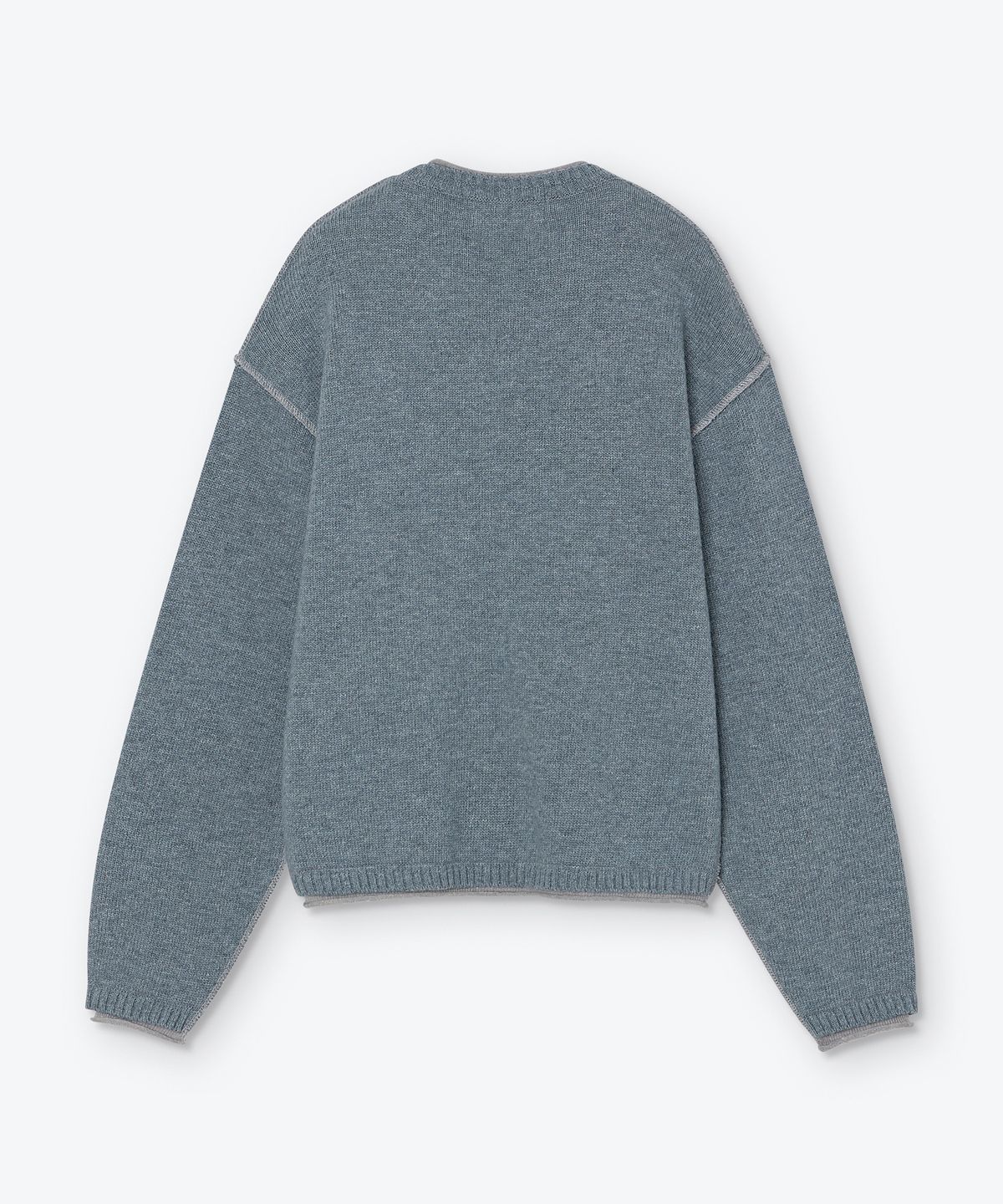 웨스켄(WESKEN) [UNISEX] LAYERED STITCHED CREW NECK KNIT (ASH BLUE)