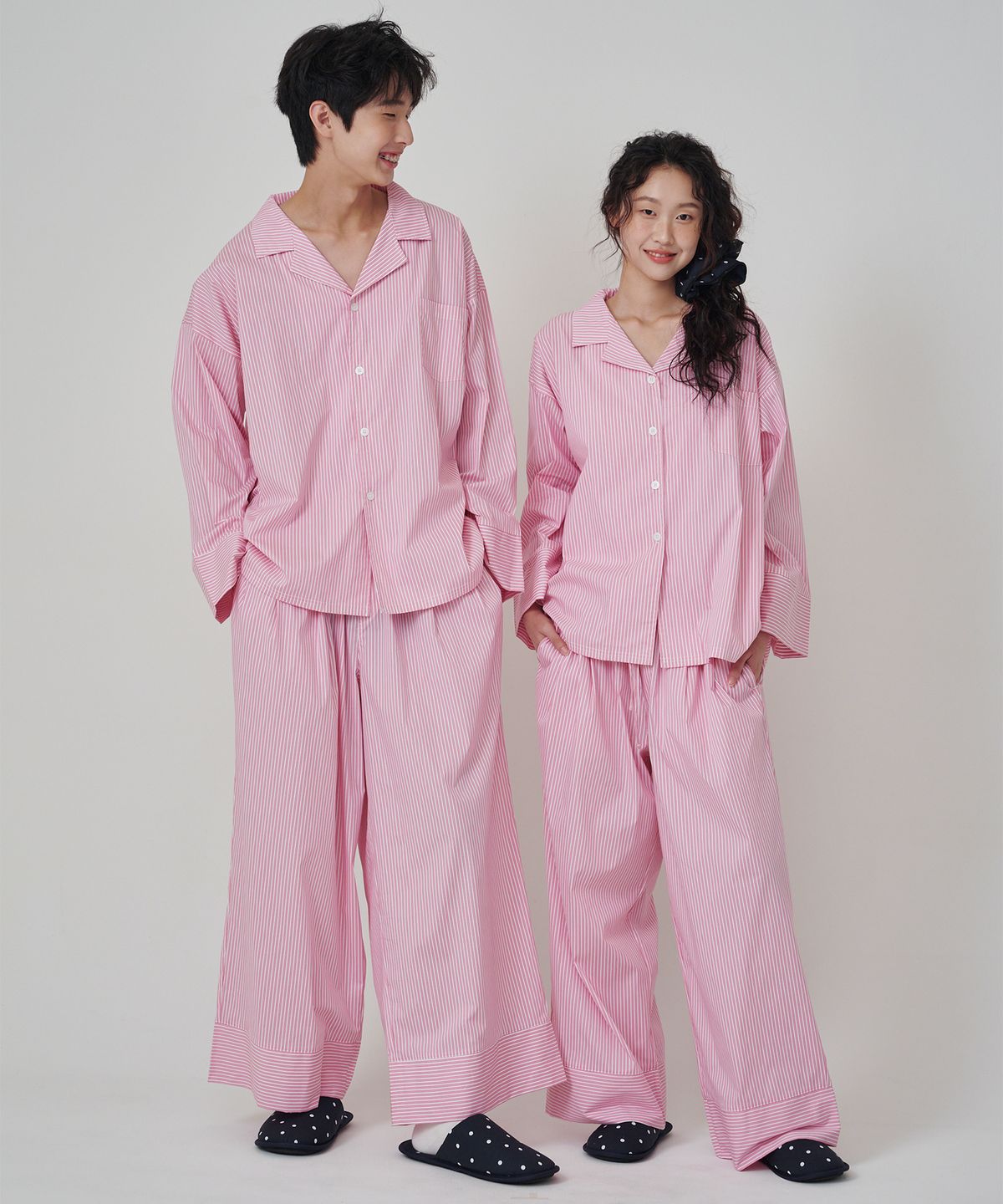 오끼뜨(OGGITT) (uni)도미토리 피치리치 스트라이프 파자마 핑크