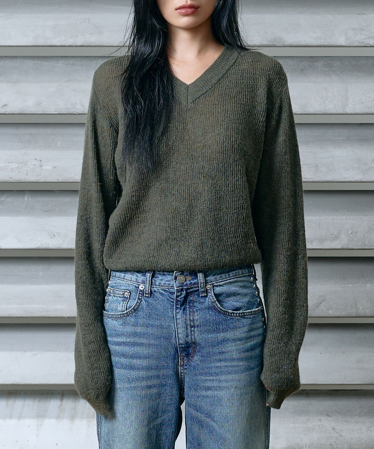웨스켄(WESKEN) HAIRY WOOL KNIT (OLIVE)