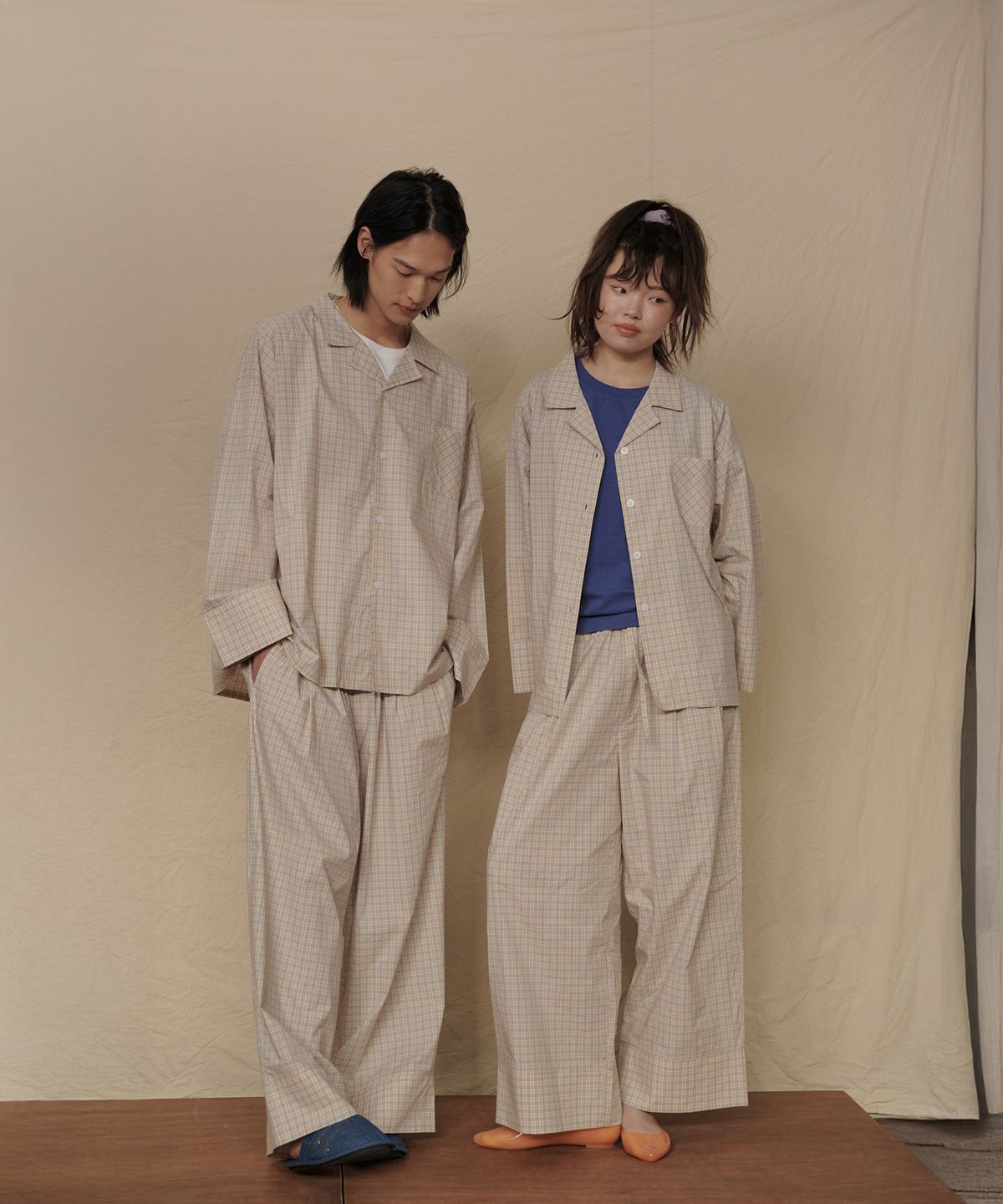 오끼뜨(OGGITT) (uni)도미토리 머키 체크 파자마 옐로우