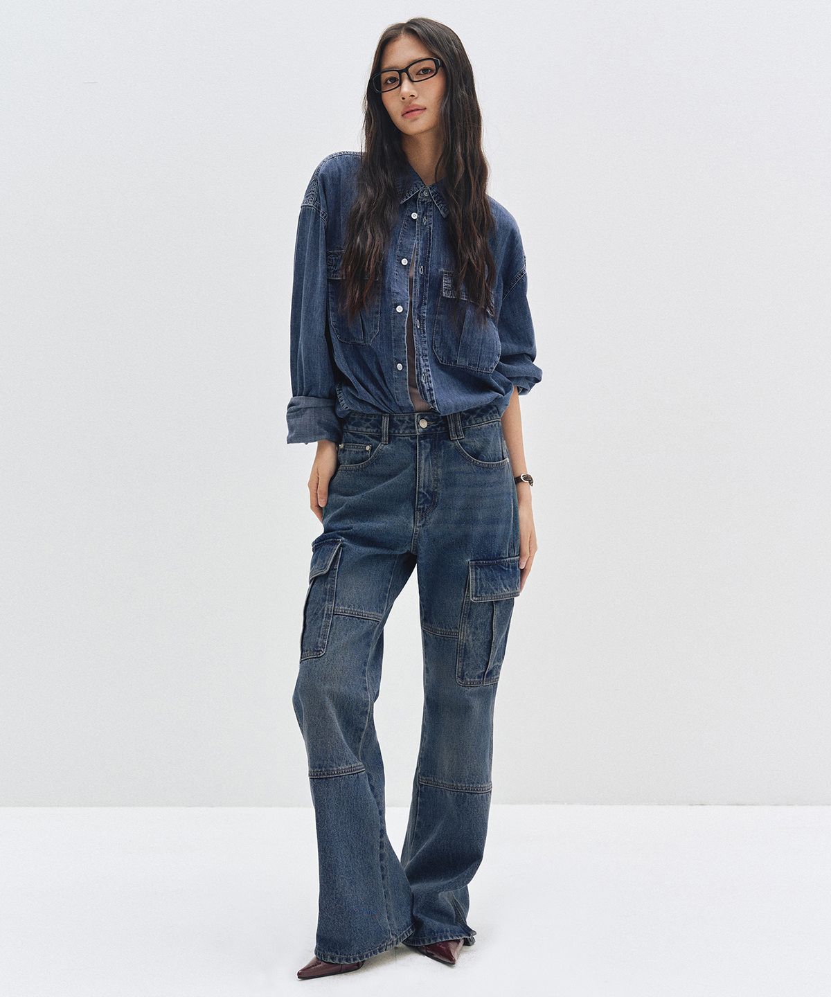 데케트 우먼(DECET WOMEN) Cargo Semi Flared Jeans DCWPT014BLUE