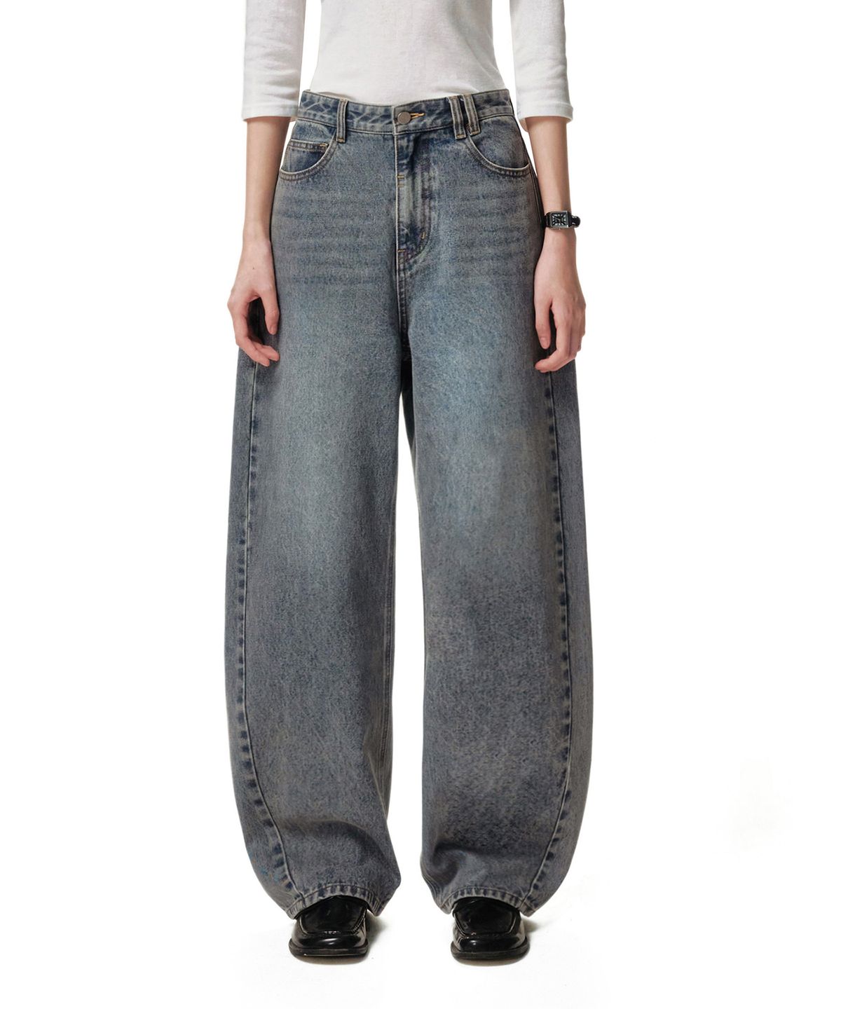 데케트 우먼(DECET WOMEN) Curved Wide Jeans DCWPT013BLUE