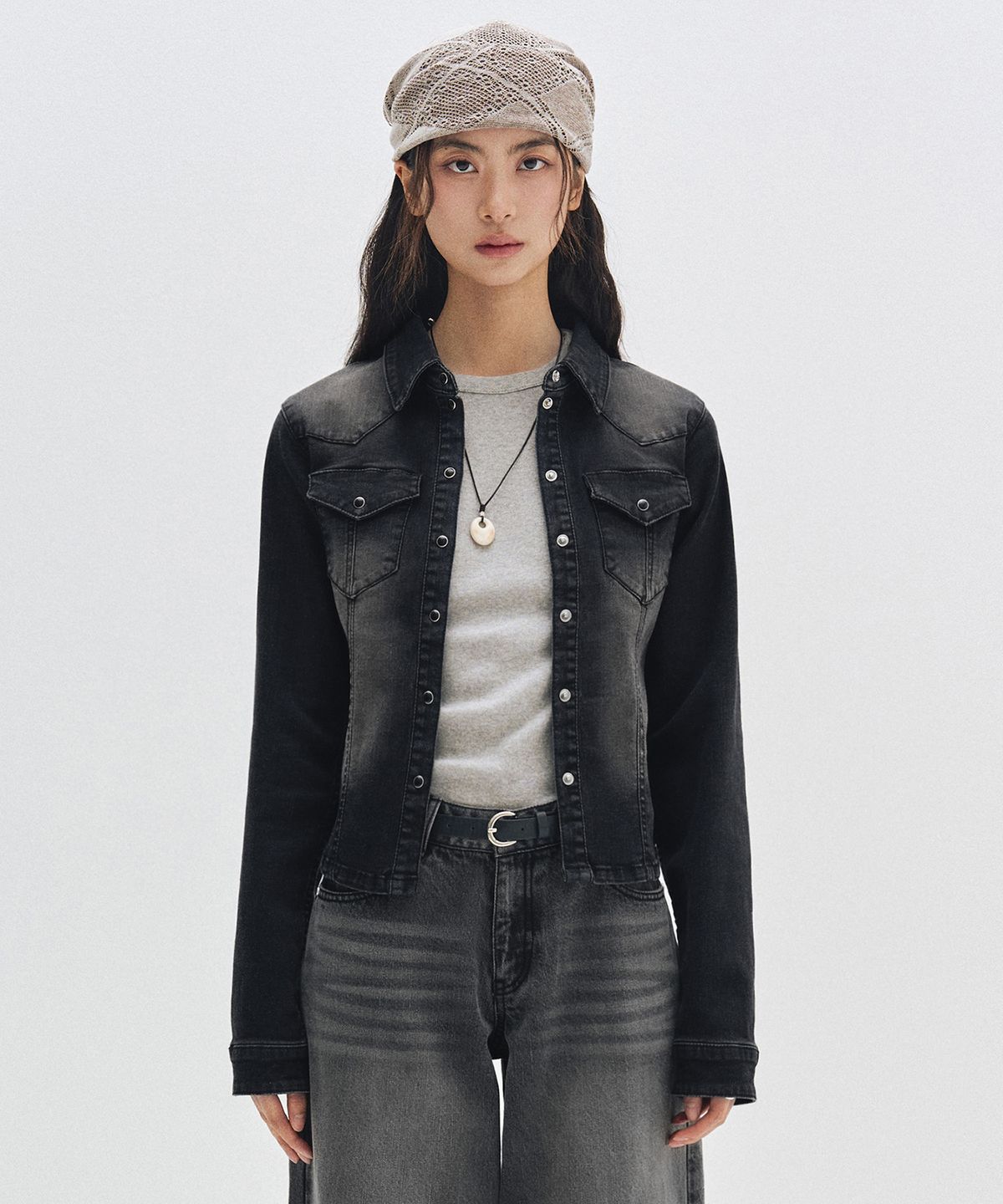 데케트 우먼(DECET WOMEN) Western Slim Denim Shirts DCWSH003BLACK
