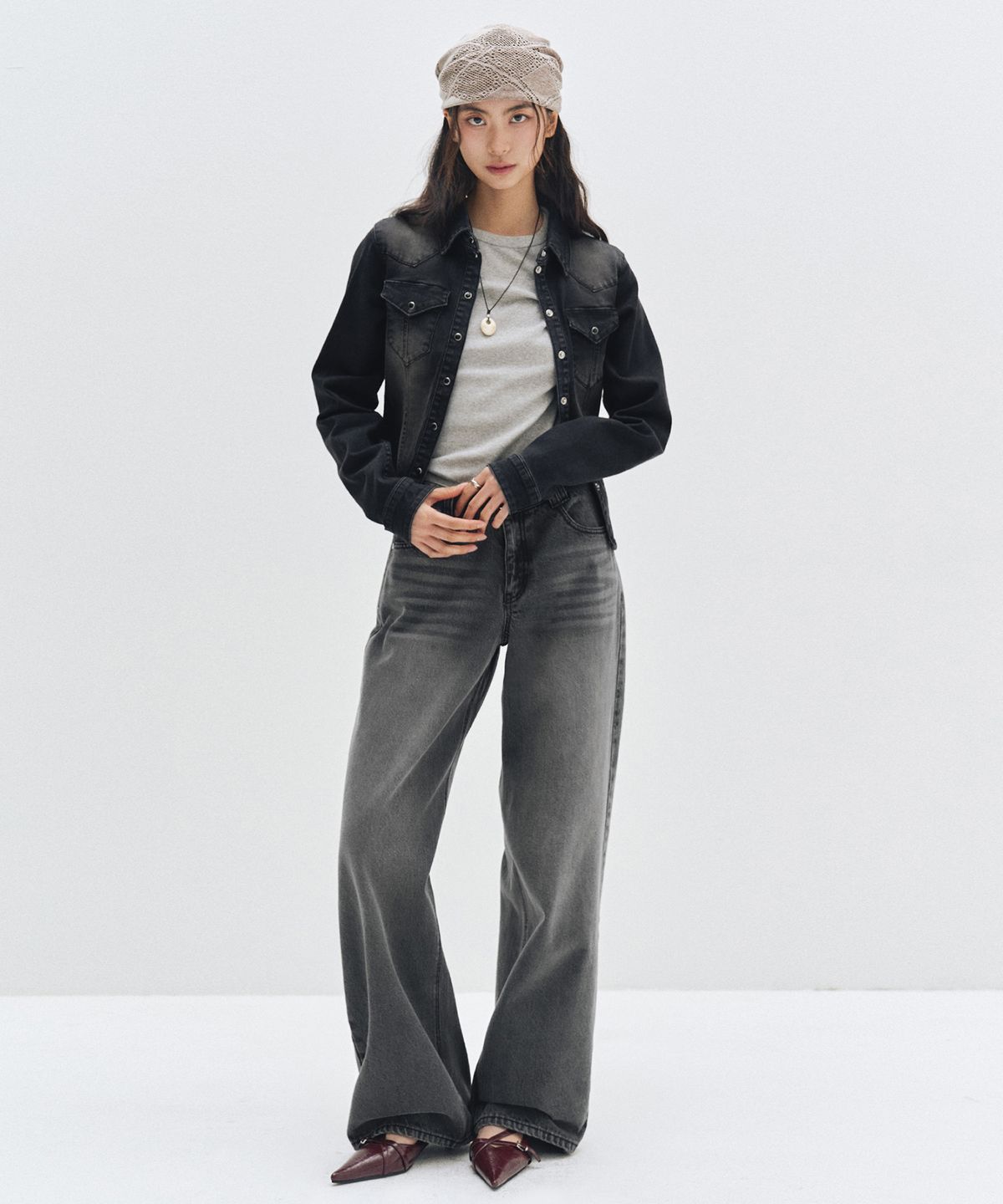 데케트 우먼(DECET WOMEN) Western Slim Denim Shirts DCWSH003BLACK