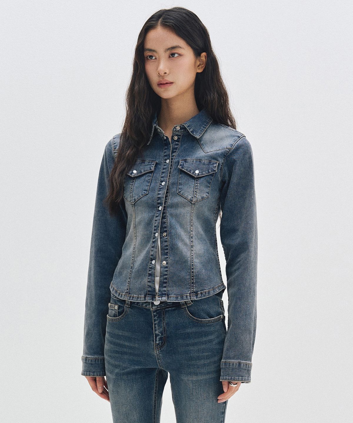 데케트 우먼(DECET WOMEN) Western Slim Denim Shirts DCWSH003BLUE