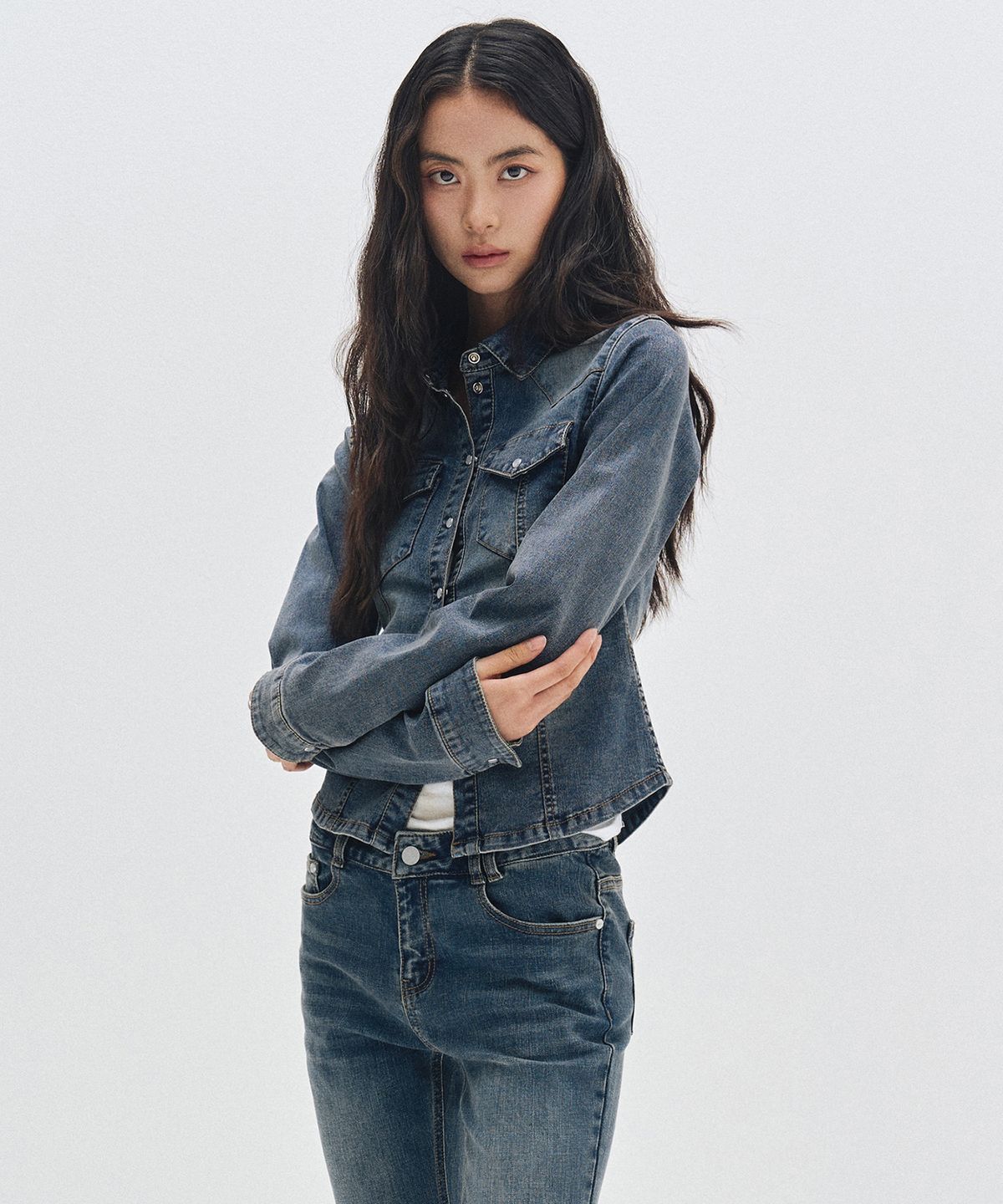 데케트 우먼(DECET WOMEN) Western Slim Denim Shirts DCWSH003BLUE