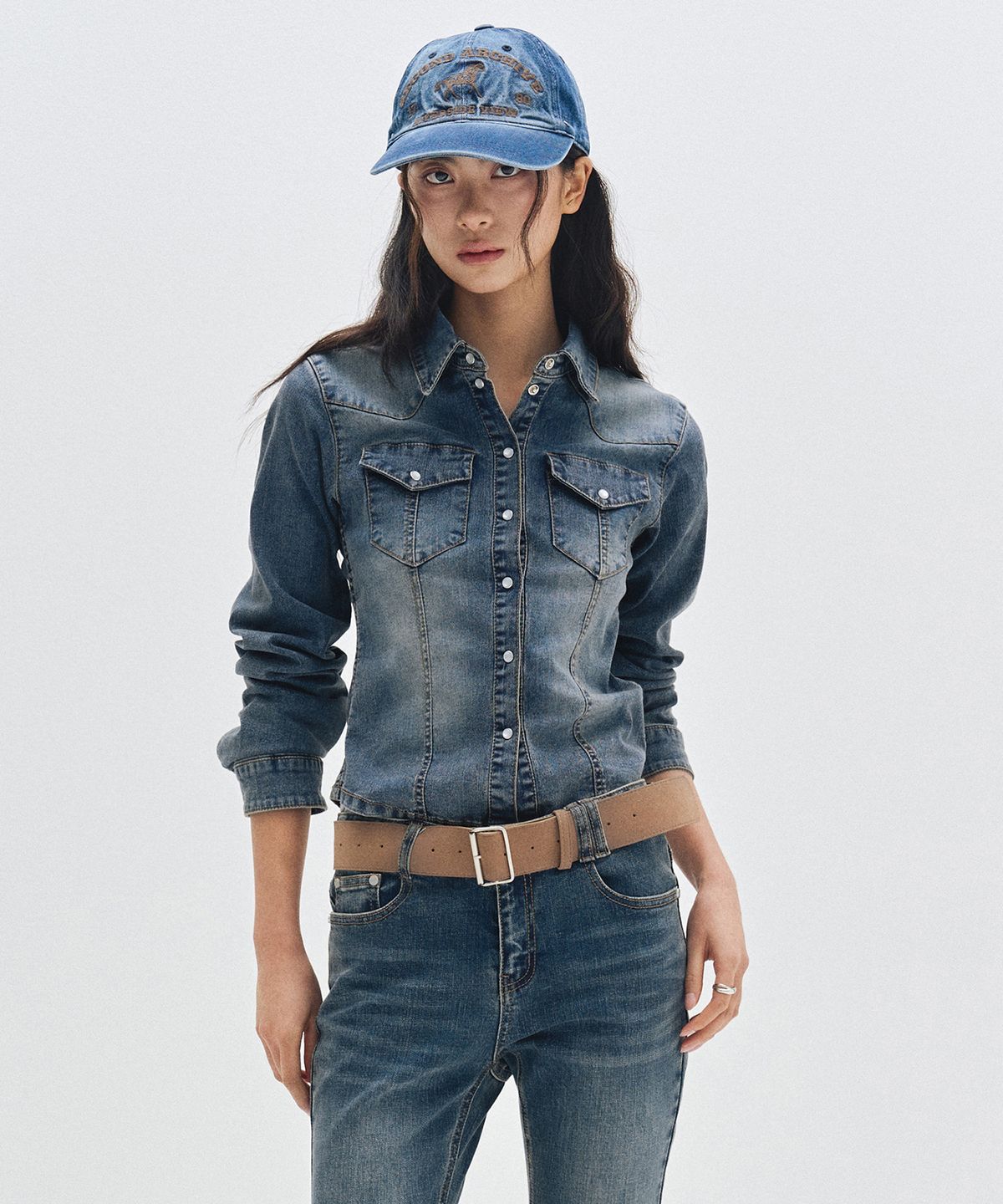 데케트 우먼(DECET WOMEN) Western Slim Denim Shirts DCWSH003BLUE