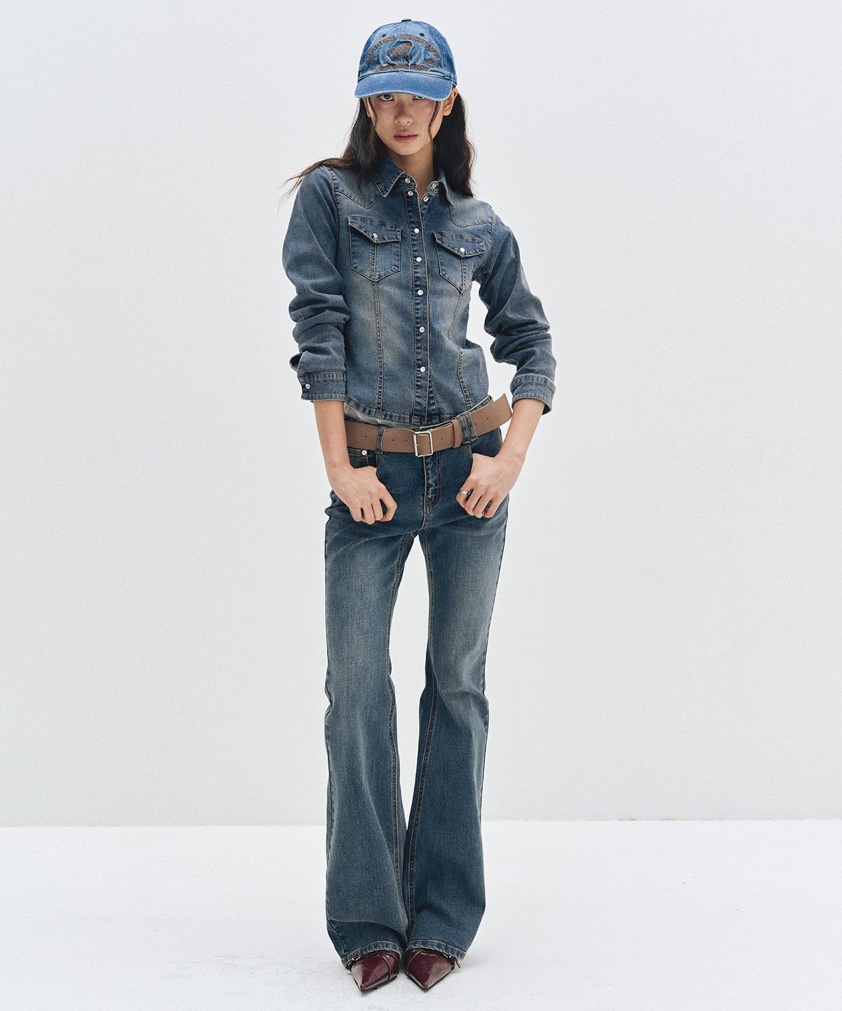 데케트 우먼(DECET WOMEN) Western Slim Denim Shirts DCWSH003BLUE