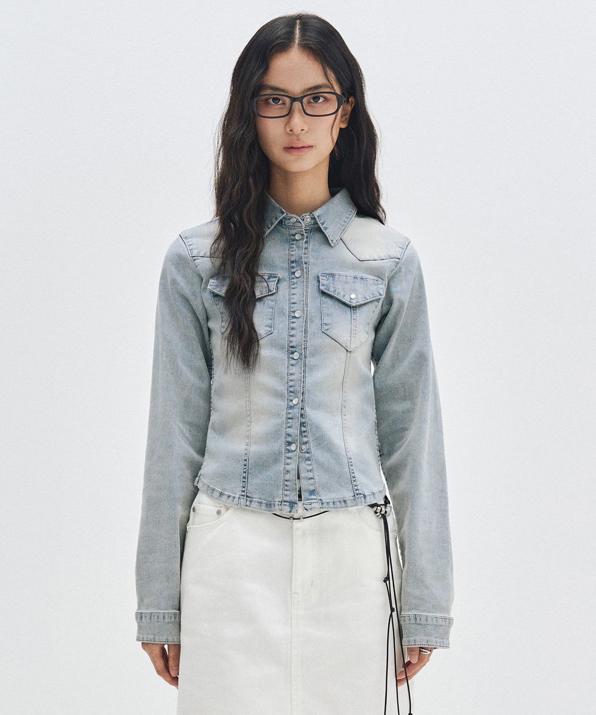 데케트 우먼(DECET WOMEN) Western Slim Denim Shirts DCWSH003LIGHTBLUE
