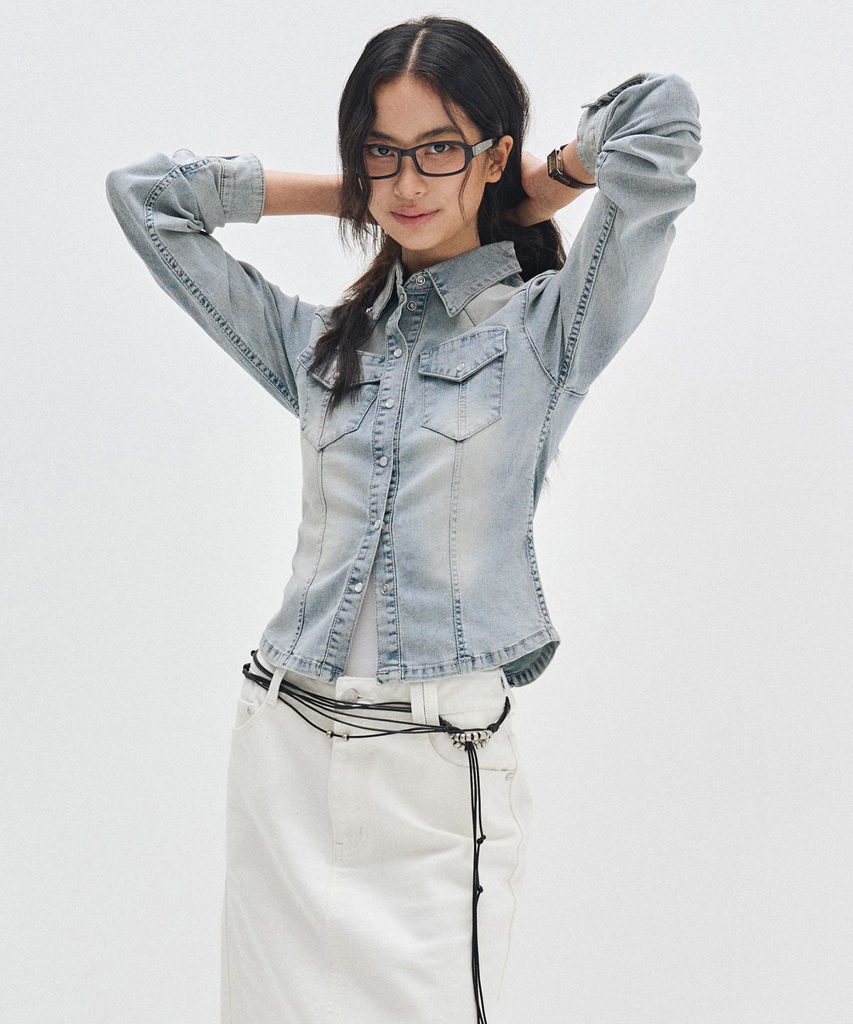 데케트 우먼(DECET WOMEN) Western Slim Denim Shirts DCWSH003LIGHTBLUE