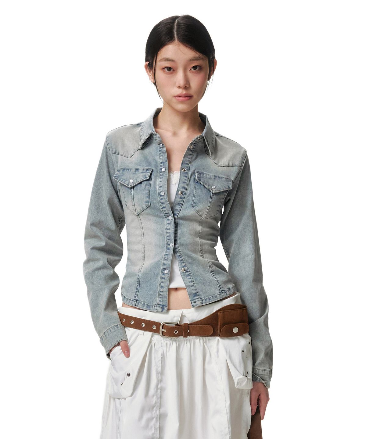 데케트 우먼(DECET WOMEN) Western Slim Denim Shirts DCWSH003LIGHTBLUE