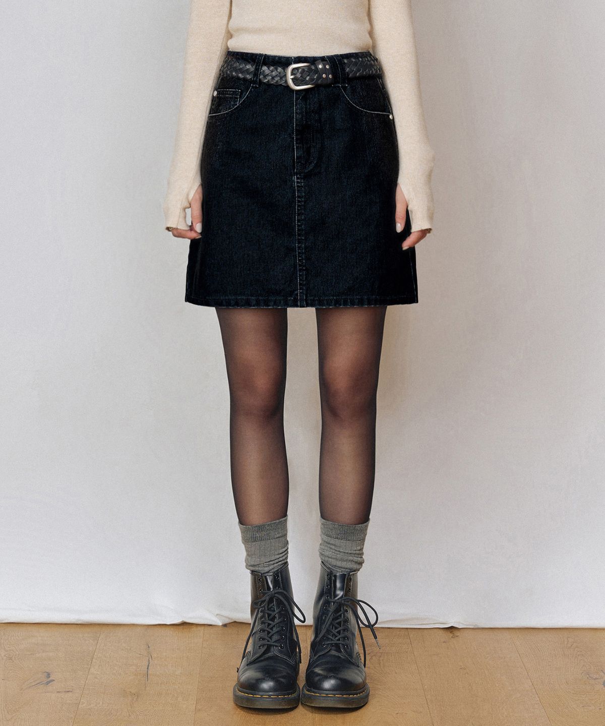 데케트 우먼(DECET WOMEN) [벨벳데님]Velvet Mini Skirt DCSK007BLACK