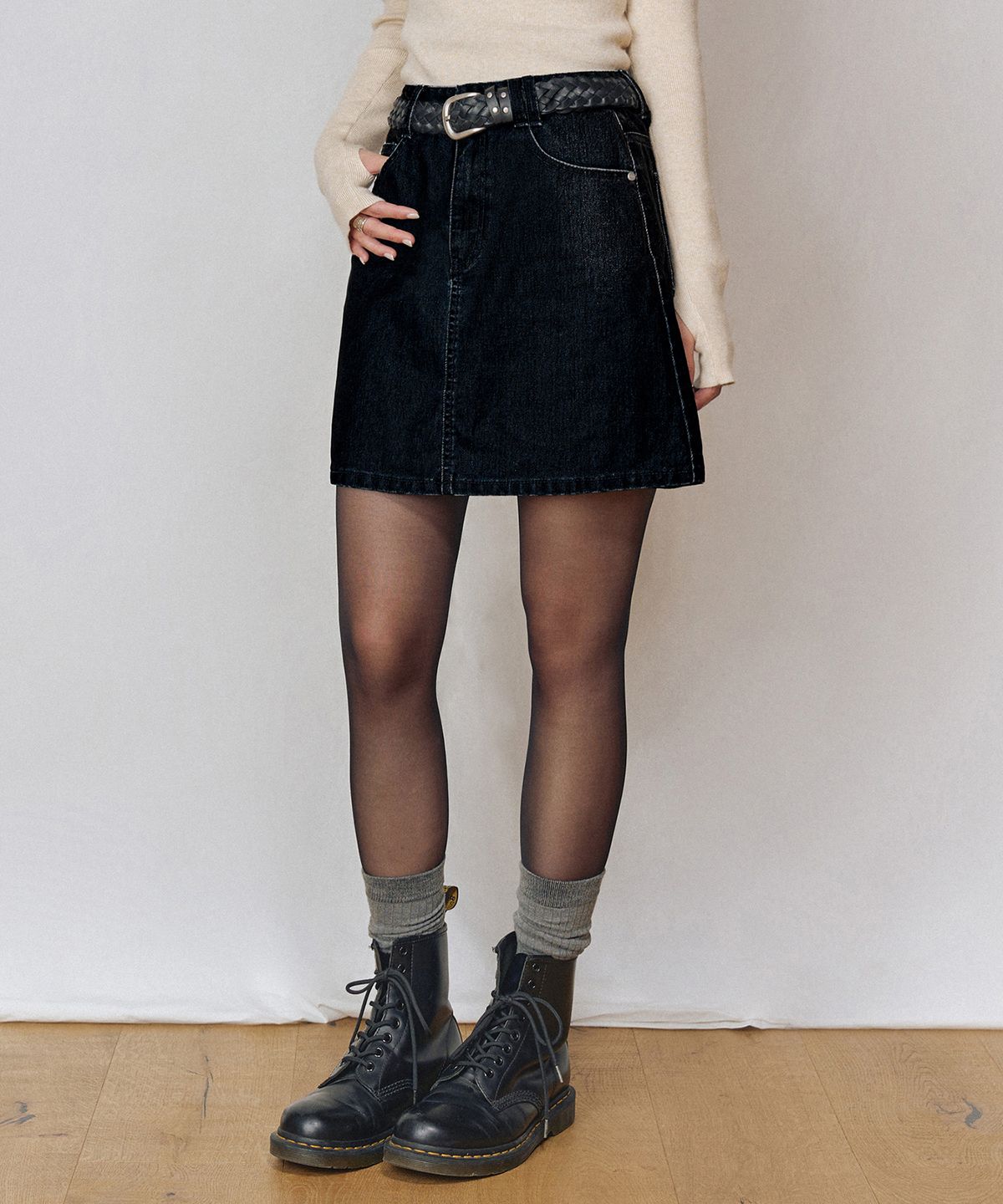 데케트 우먼(DECET WOMEN) [벨벳데님]Velvet Mini Skirt DCSK007BLACK
