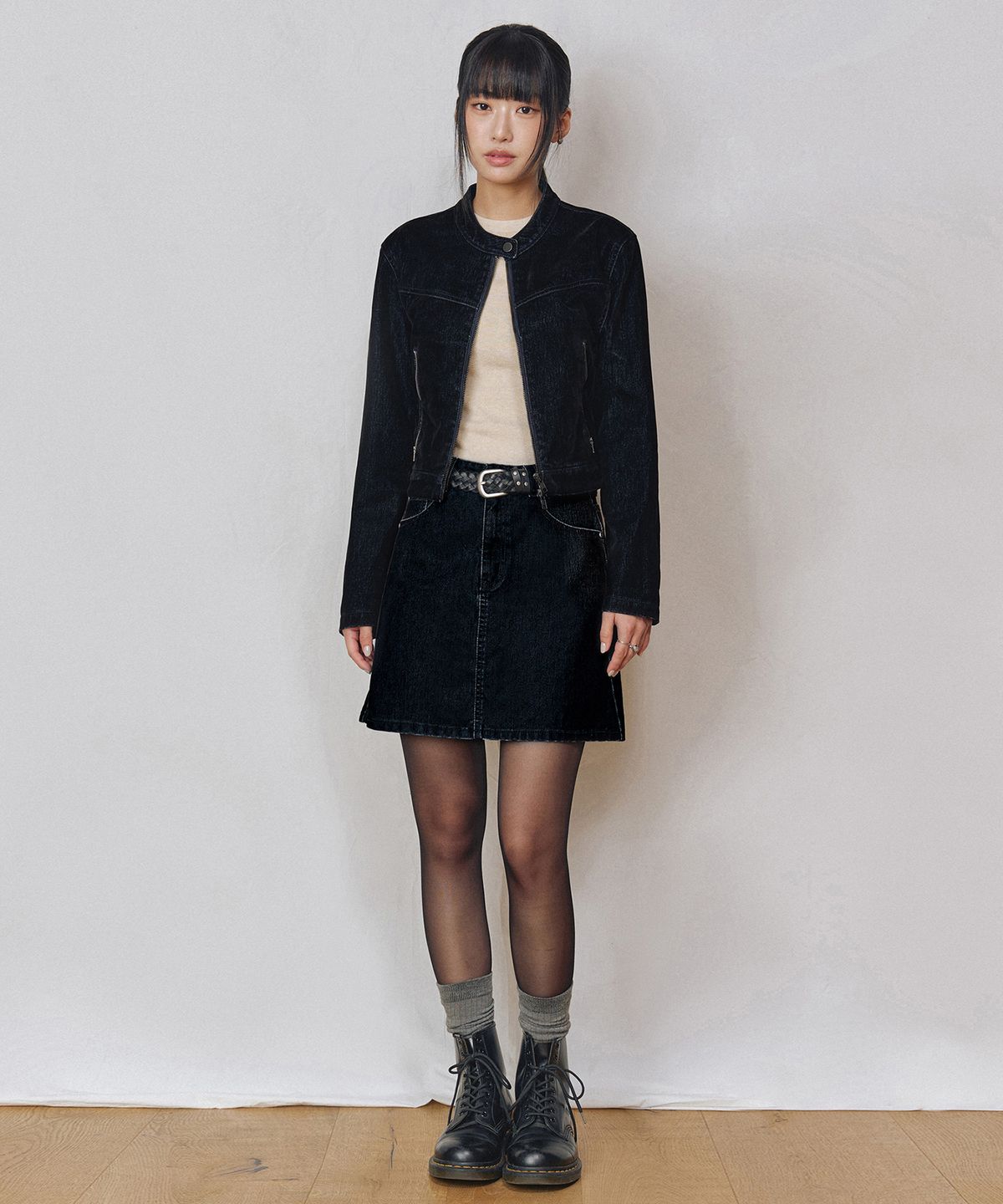데케트 우먼(DECET WOMEN) [벨벳데님]Velvet Mini Skirt DCSK007BLACK