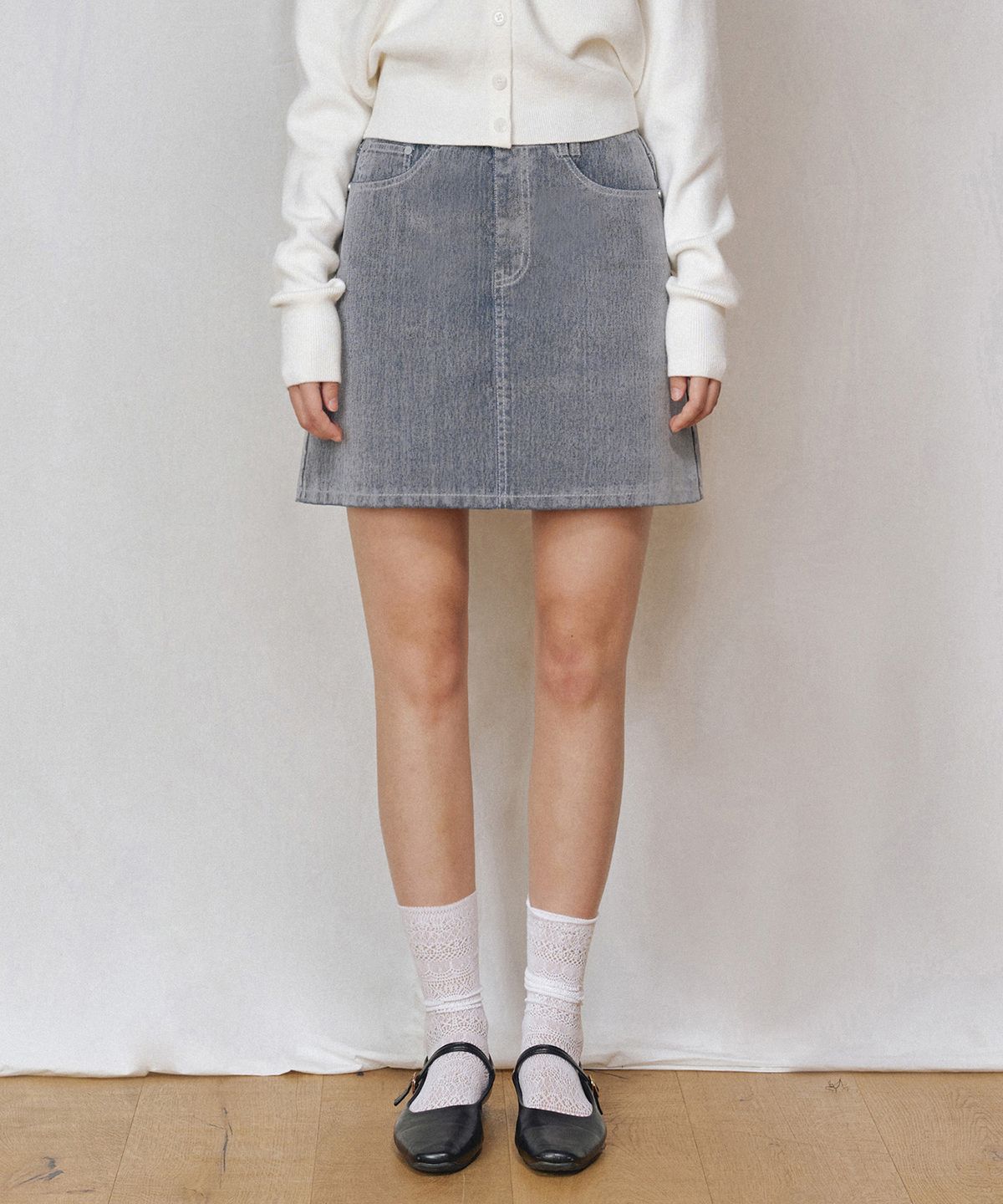 데케트 우먼(DECET WOMEN) [벨벳데님]Velvet Mini Skirt DCSK007FOGBLUE