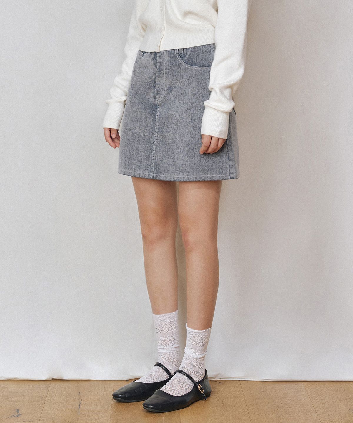 데케트 우먼(DECET WOMEN) [벨벳데님]Velvet Mini Skirt DCSK007FOGBLUE