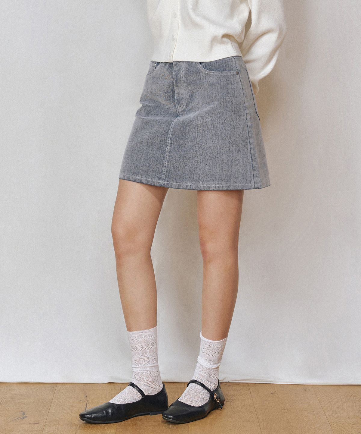 데케트 우먼(DECET WOMEN) [벨벳데님]Velvet Mini Skirt DCSK007FOGBLUE