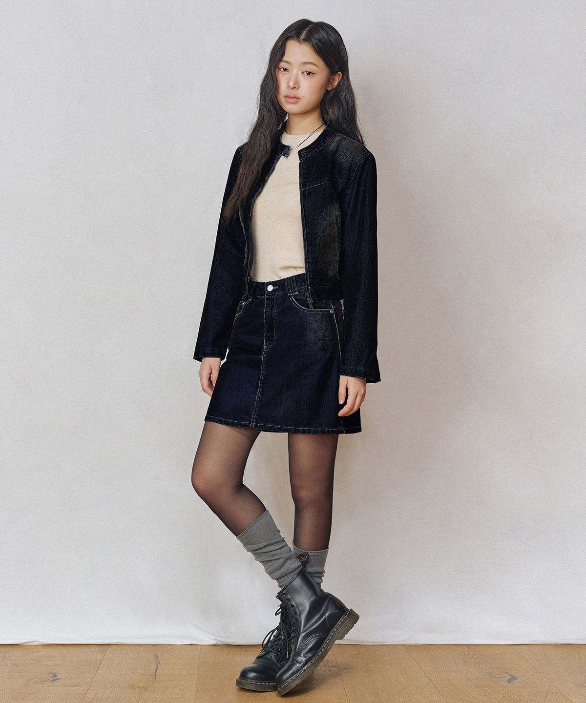 데케트 우먼(DECET WOMEN) [벨벳데님]Velvet Mini Skirt DCSK007DBLUE