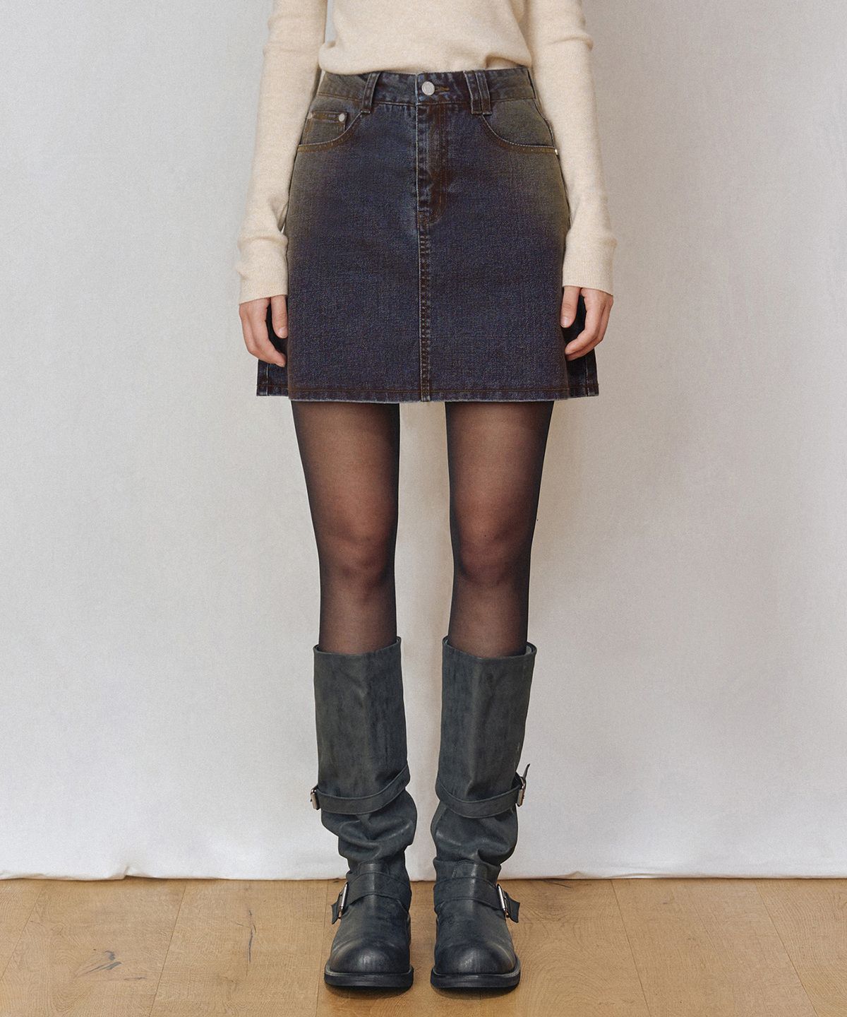 데케트 우먼(DECET WOMEN) [벨벳데님]Velvet Mini Skirt DCSK007RUSTBLUE