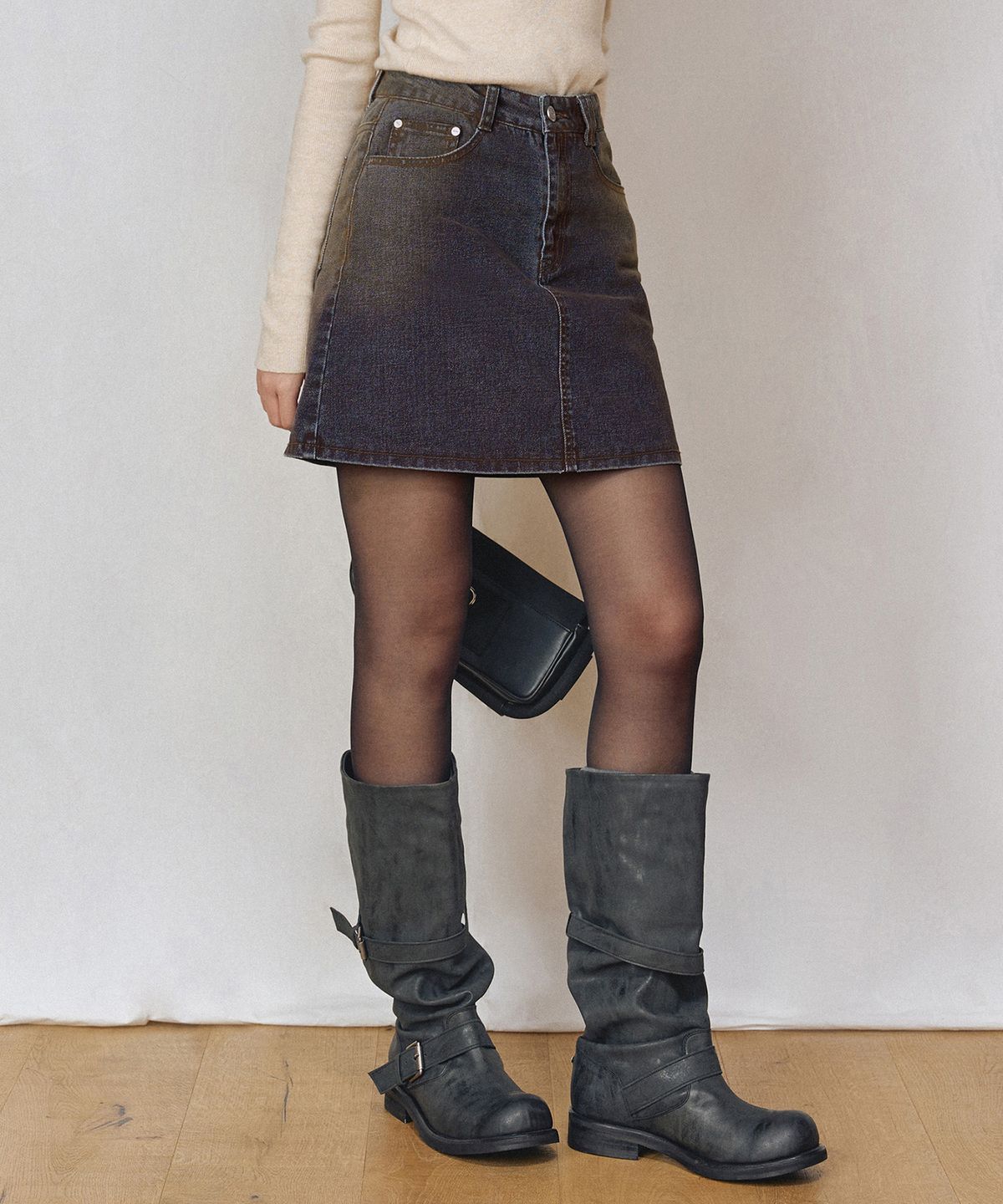 데케트 우먼(DECET WOMEN) [벨벳데님]Velvet Mini Skirt DCSK007RUSTBLUE