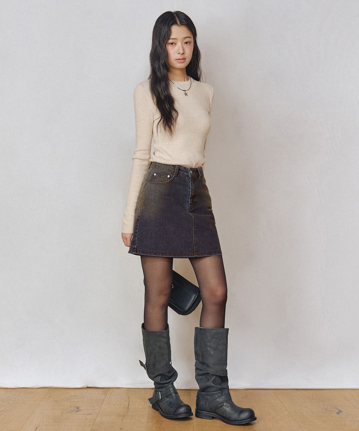 데케트 우먼(DECET WOMEN) [벨벳데님]Velvet Mini Skirt DCSK007RUSTBLUE